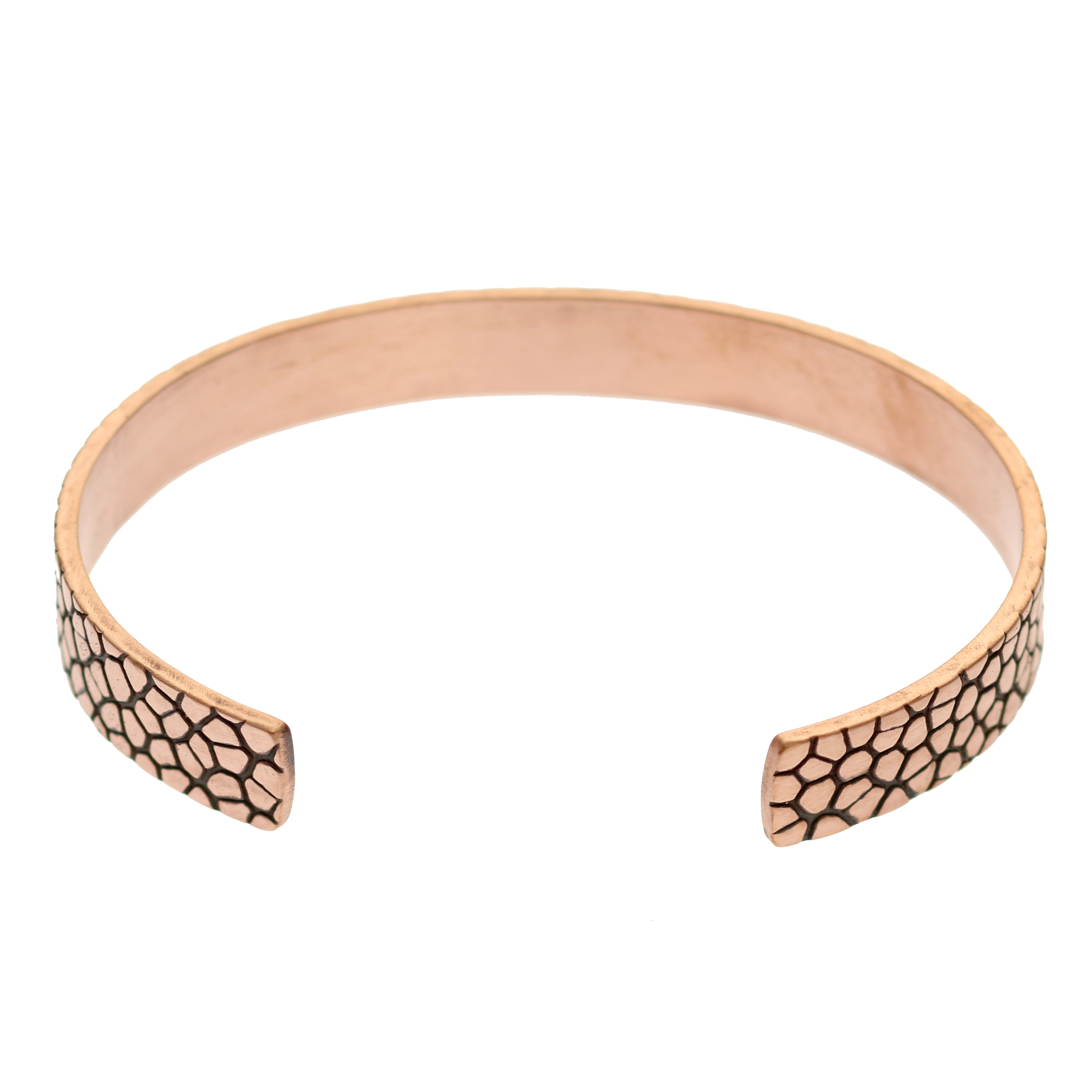 Men's Solid Copper Cuff Bracelet - 10mm Wide Embossed Snakeskin Design - Perfect for Casual Wear, Gifts & Special Occasions