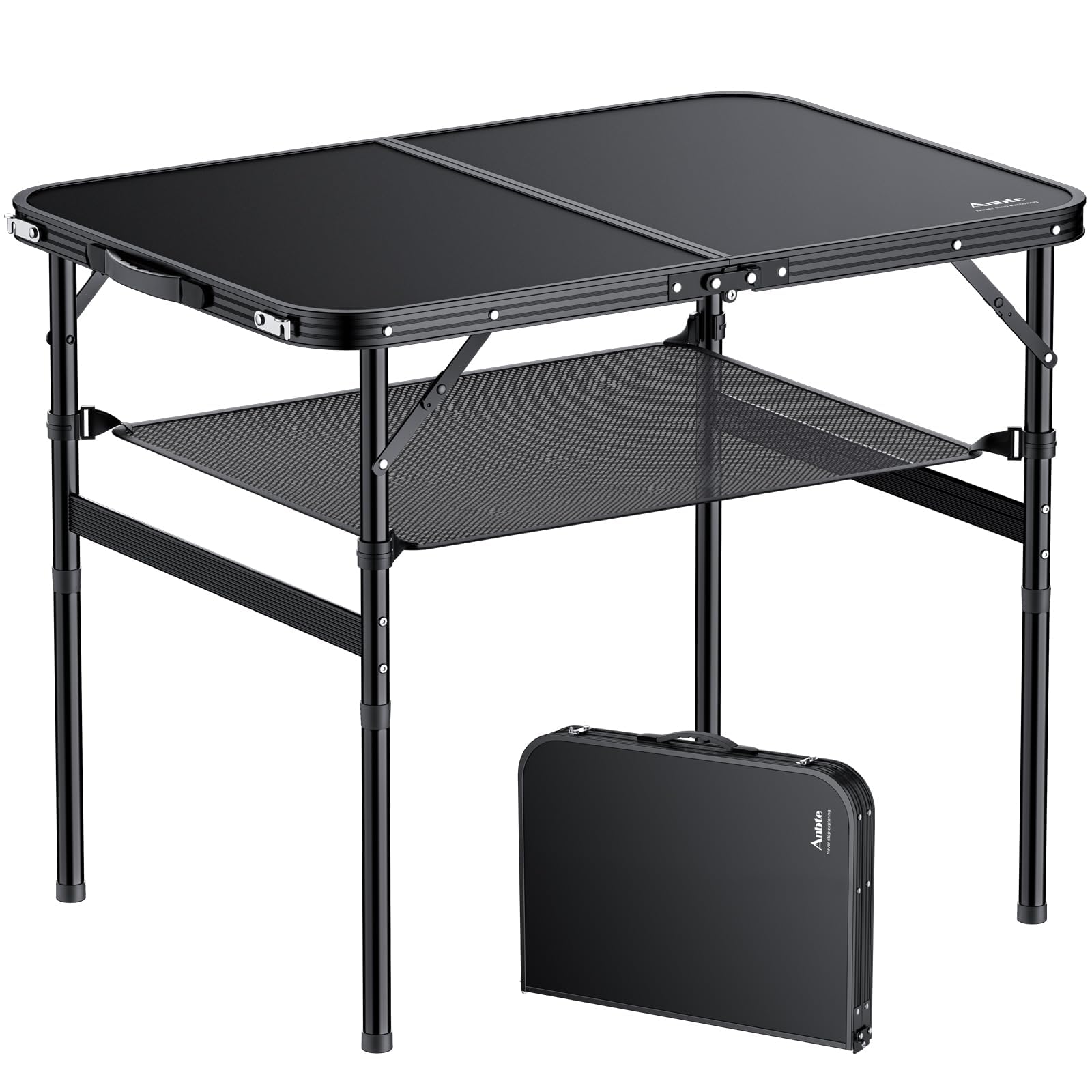 Anbte Folding Camping Table with Storage Net - Adjustable Height 26.4