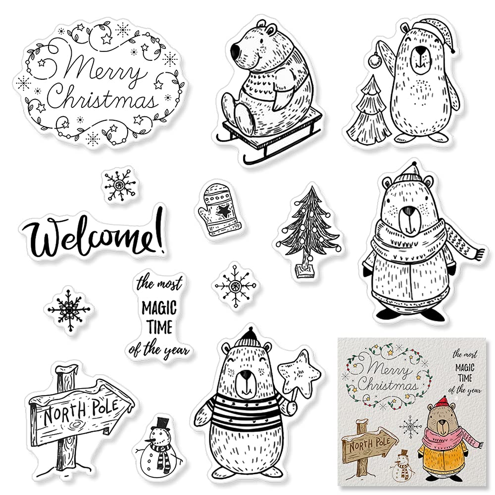 Polar Bear Christmas Clear Stamps for Card Making, Scrapbooking & DIY Crafts - Winter Words Transparent Silicone Stamps for Embossing, Album Decorations - Perfect for Holiday Greeting Cards, Gift Tags & Winter-Themed Craft Projects
