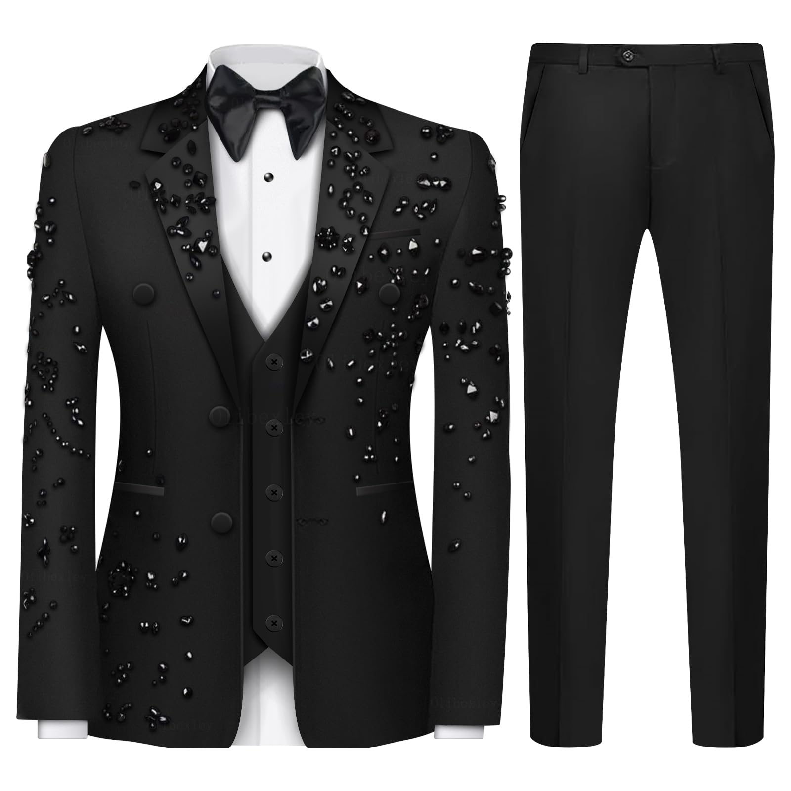 Premium Slim Fit Men's 2-Piece Suit Set with Crystal Buttons - Formal Wedding Tuxedo & Blazer Jacket Pants for Business, Parties & Special Occasions