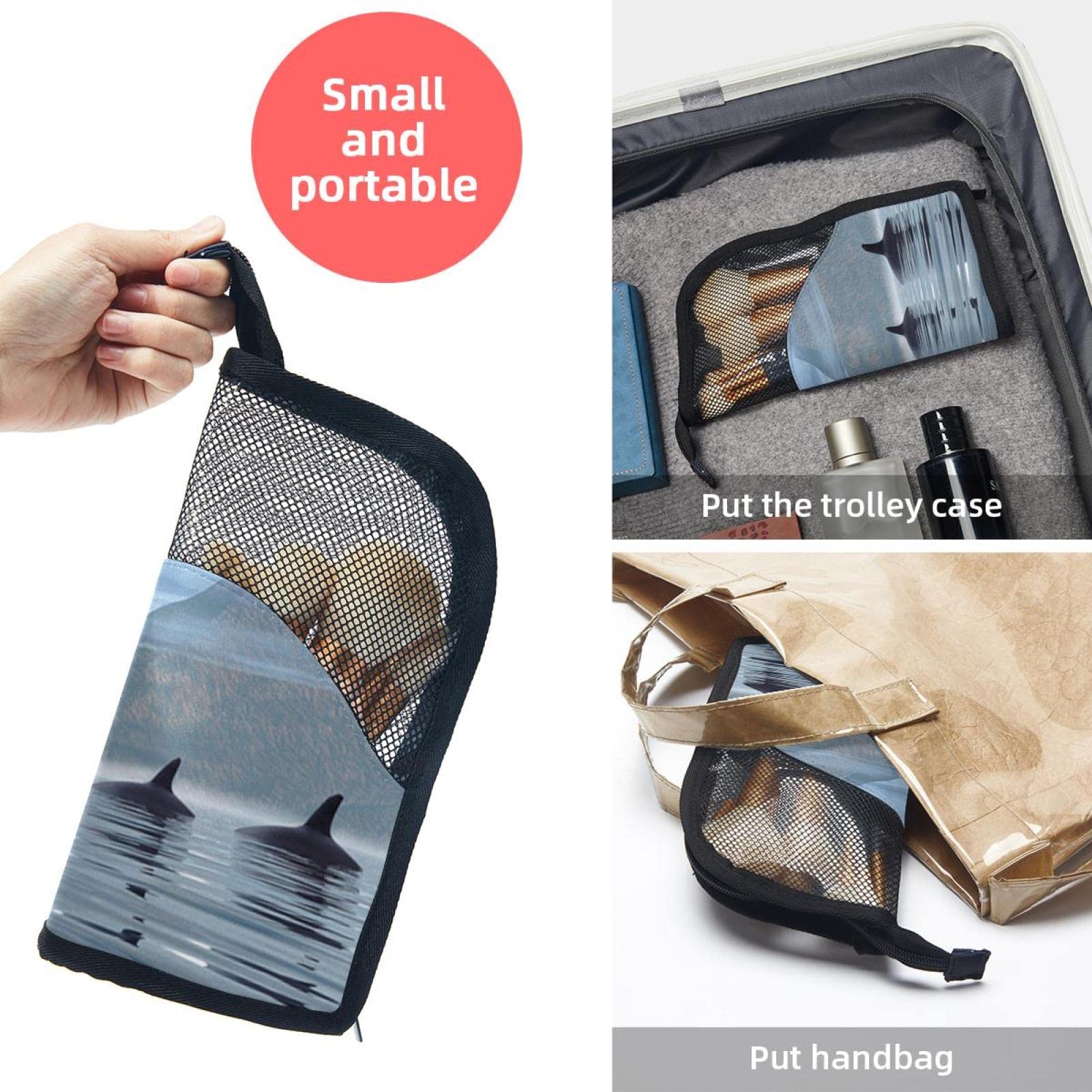 Premium Makeup Brush Organizer Bag with 12 Slots - Ocean & Mountain Whale Design - Portable Cosmetic Brush Holder Case for Travel, Home & Professional Makeup Artists
