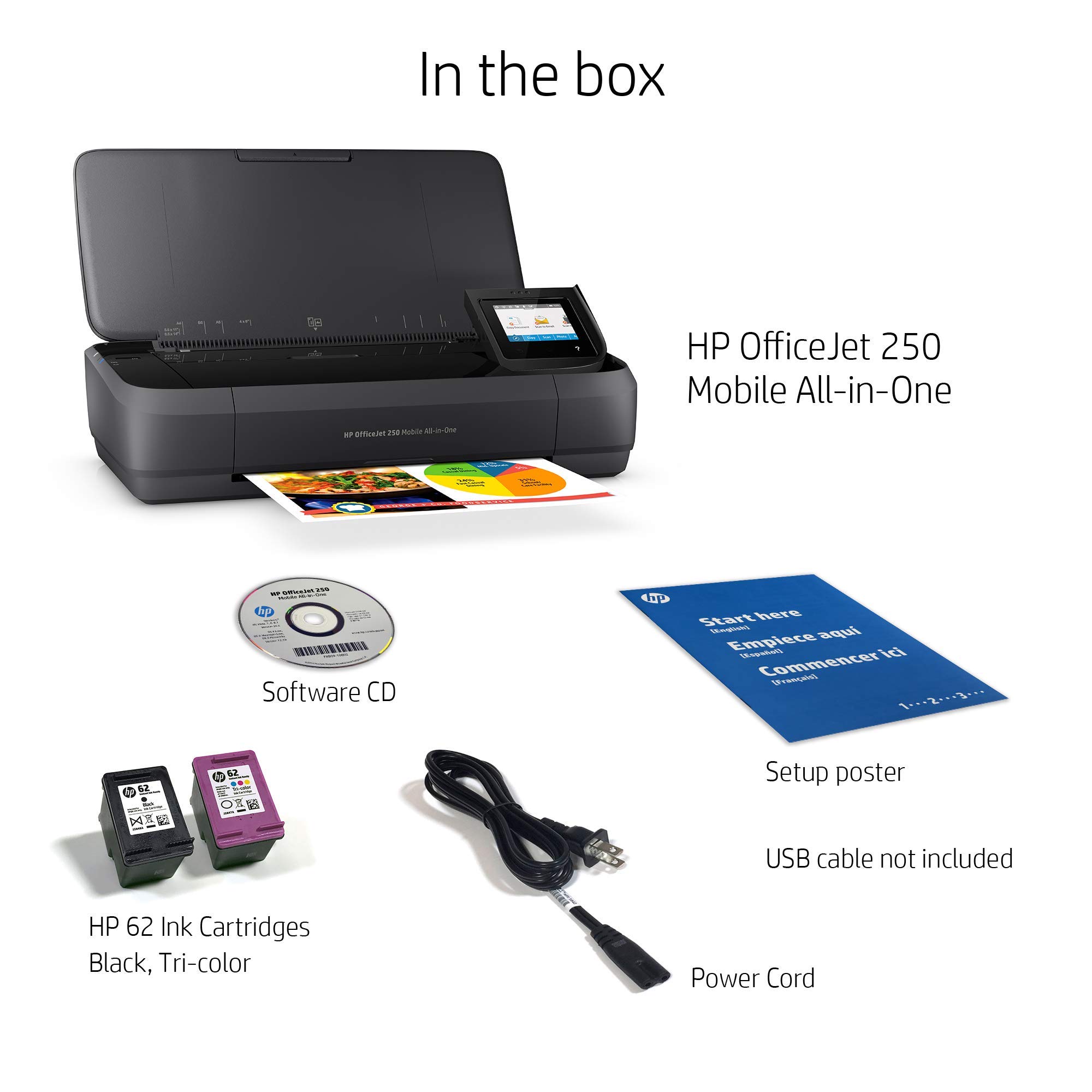HP OfficeJet 250 Portable All-in-One Printer - Wireless, Mobile Printing, Compact Design (Renewed) | Ideal for Home Office, Business Travel & On-the-Go Printing (Model CZ992A)