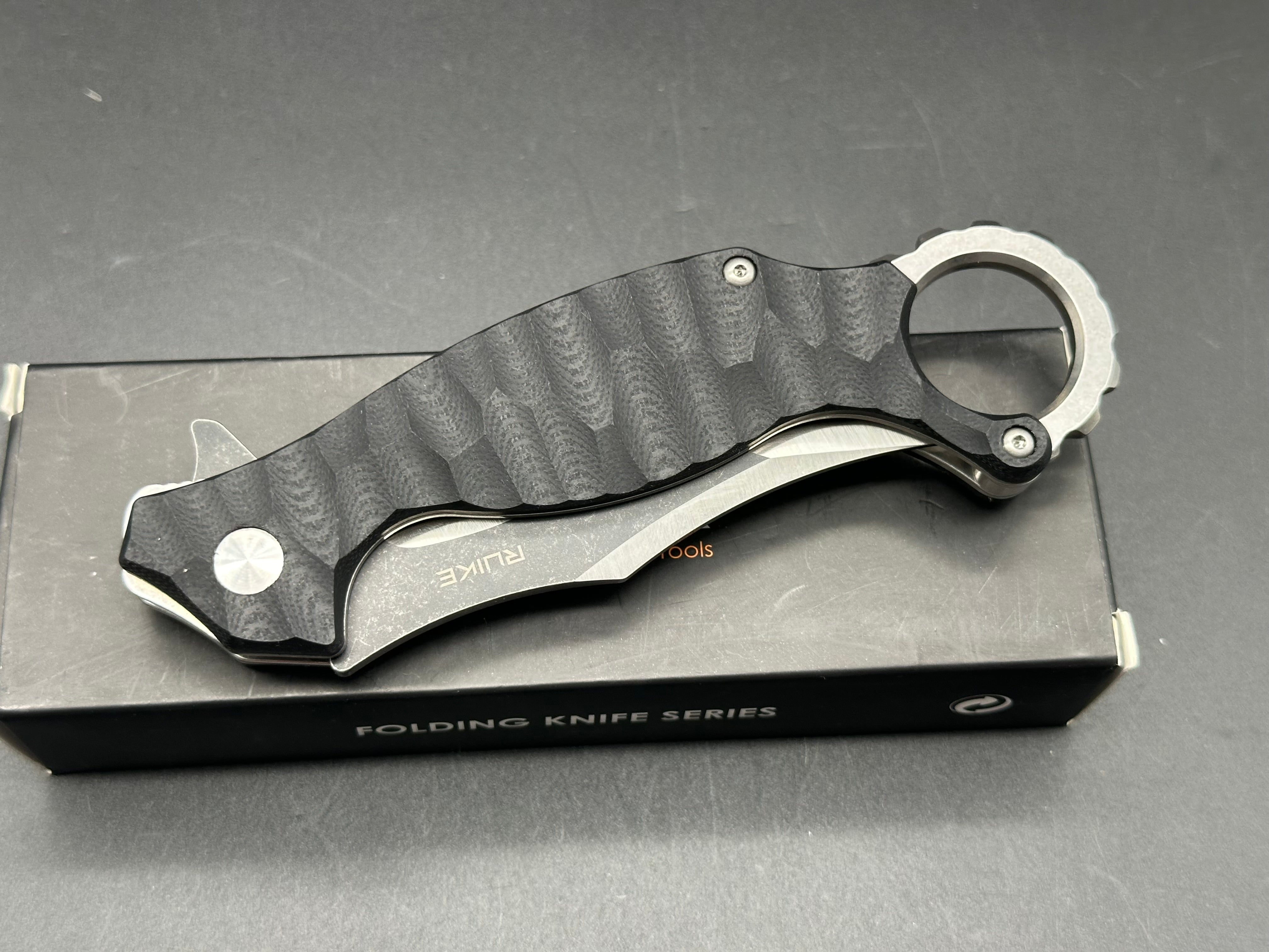 RUIKE P881 Folding Pocket Knife - Black Textured G10 Handle, Plain Edge Blade for Outdoor Camping, Hiking & EDC