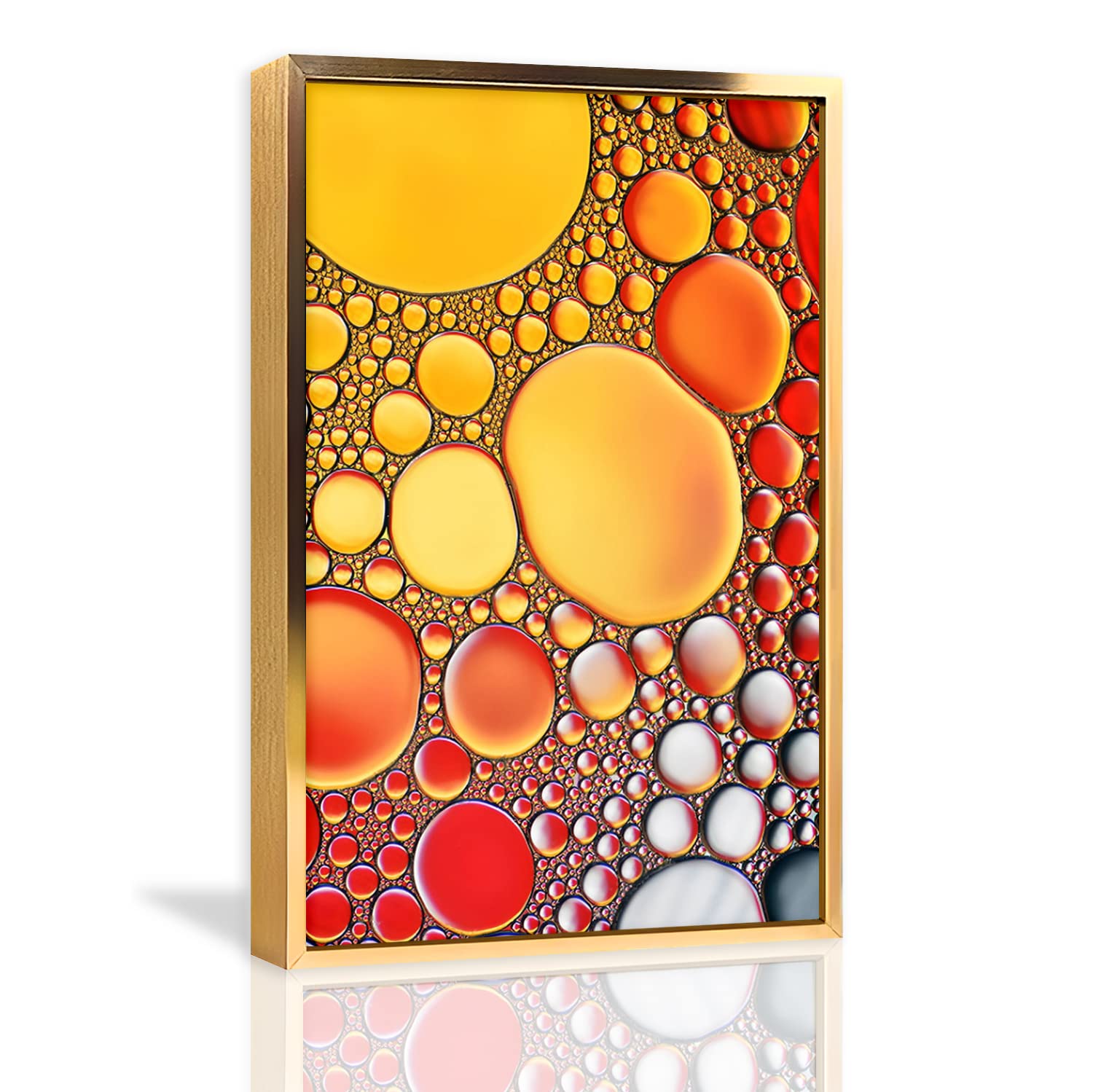 Orange Oil and Water Waves Canvas Print - Modern Gold Metal Frame Wall Art - 24x36 Inch Ready to Hang Painting for Home & Office Decor | Living Room, Bedroom, Gallery Wall Display