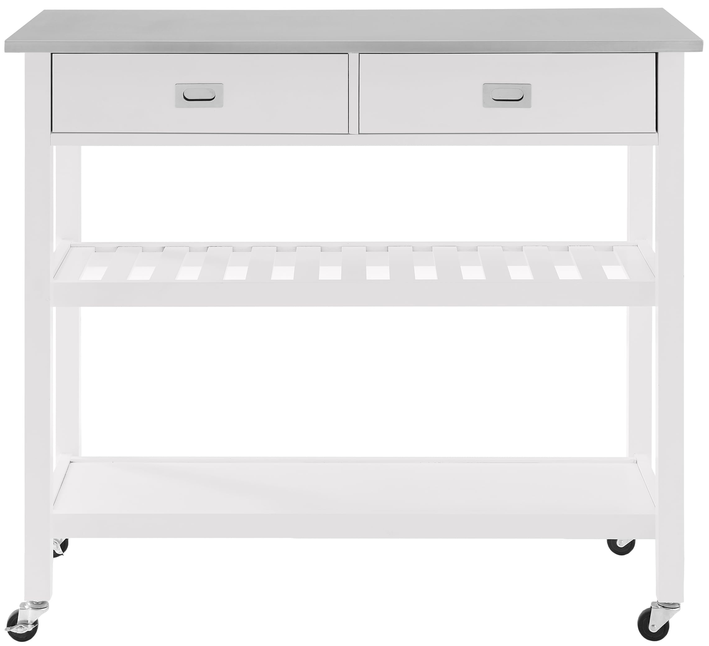 Crosley Chloe Stainless Steel Top Rolling Kitchen Island Cart with Storage - White | Microwave Stand, Wine Rack & Mobile Workstation for Small Kitchens, Apartments & Dining Areas