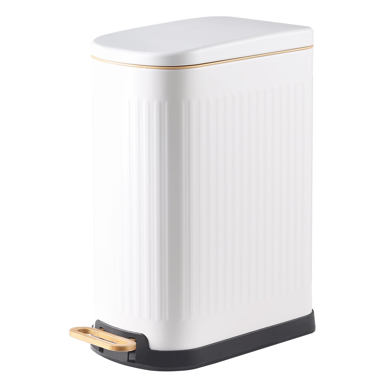 Slim Stainless Steel Bathroom Trash Can with Soft Close Lid - 3.5 Gallon Step Garbage Bin with Removable Inner Bucket - Perfect for Bathroom, Bedroom, Office & Kitchen (Matt White) - Space-Saving Design for Small Bathrooms & Modern Homes
