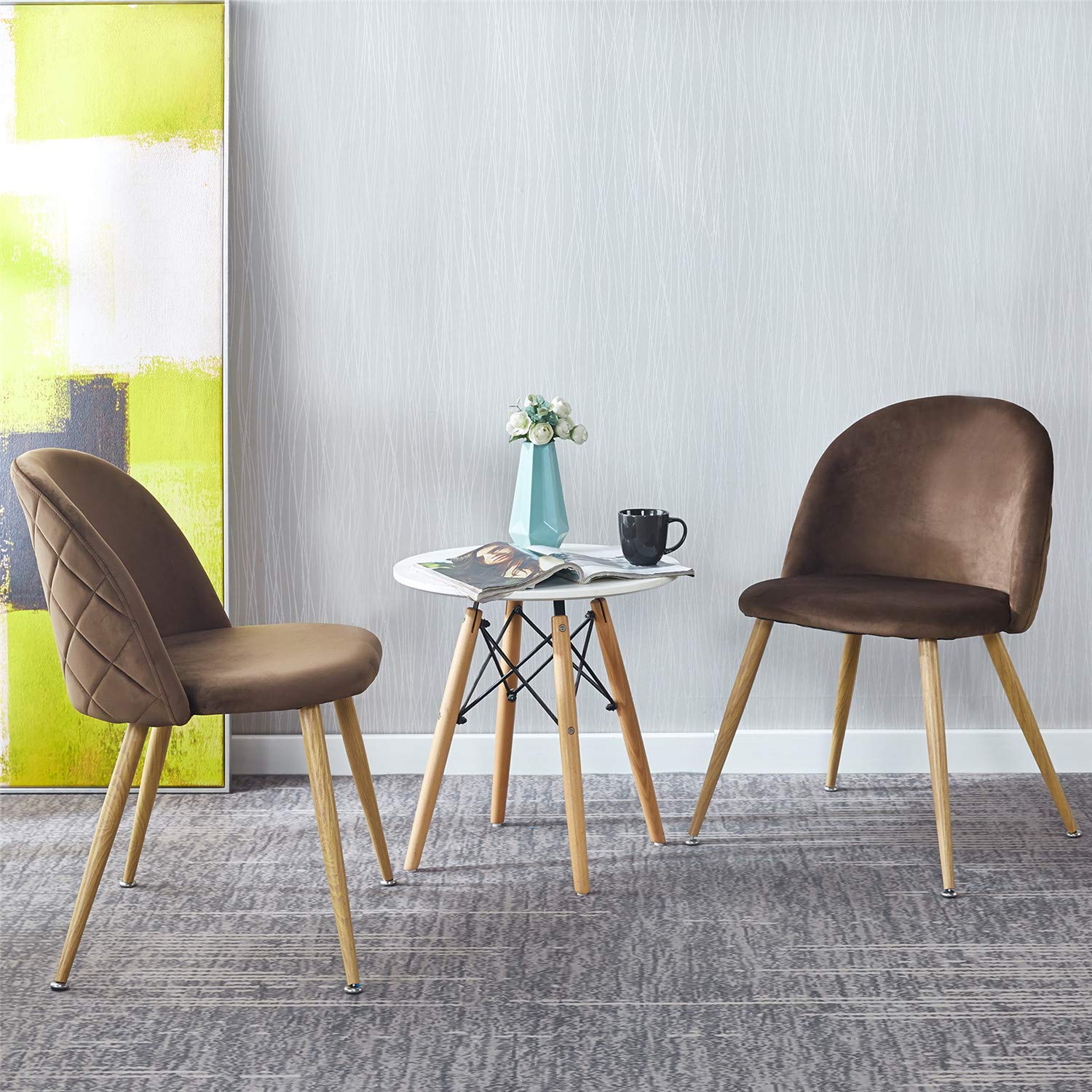 Velvet Accent Chairs Set of 2 - Modern Upholstered Side Chairs with High Back & Gold Metal Legs for Living Room, Bedroom, Vanity - Elegant Dining Chairs for Home Decor, Kitchen & Cafe Use (Brown)