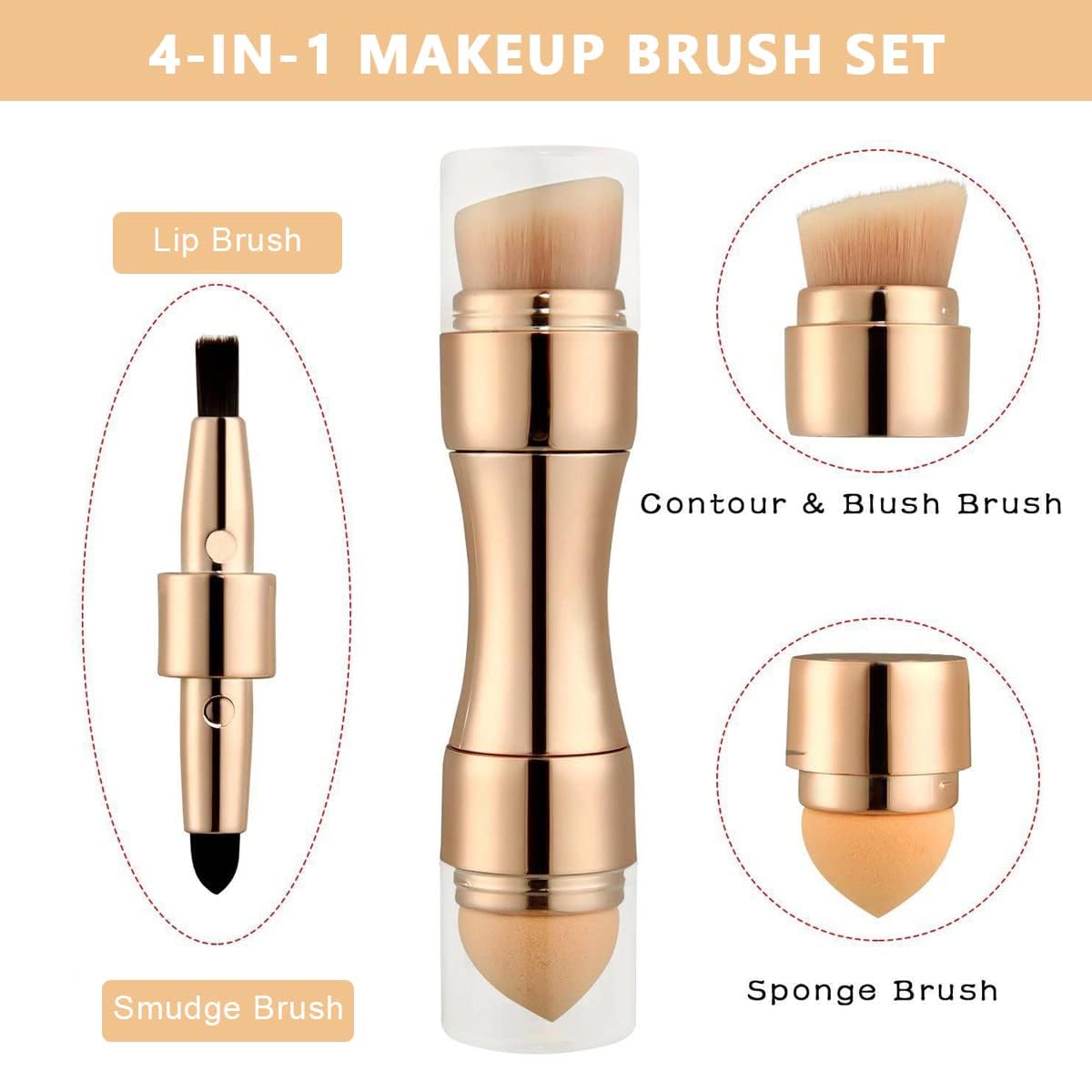 SKINPLUS 4-in-1 Travel Makeup Brush Set - Mini Portable Cosmetic Brush Kit with Foundation, Face, Lip & Concealer Brushes | Perfect for On-the-Go Makeup & Travel Essentials
