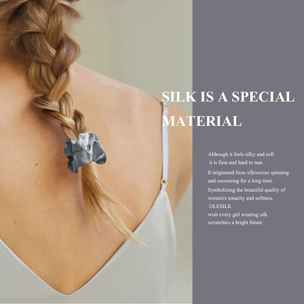 Premium Satin Silk Hair Scrunchies Pack of 3 - Soft Ponytail Holders & Hair Volumizer for Women & Girls (Silver) | Perfect for Everyday Wear, Workouts, and Gifts for Mom & Sister