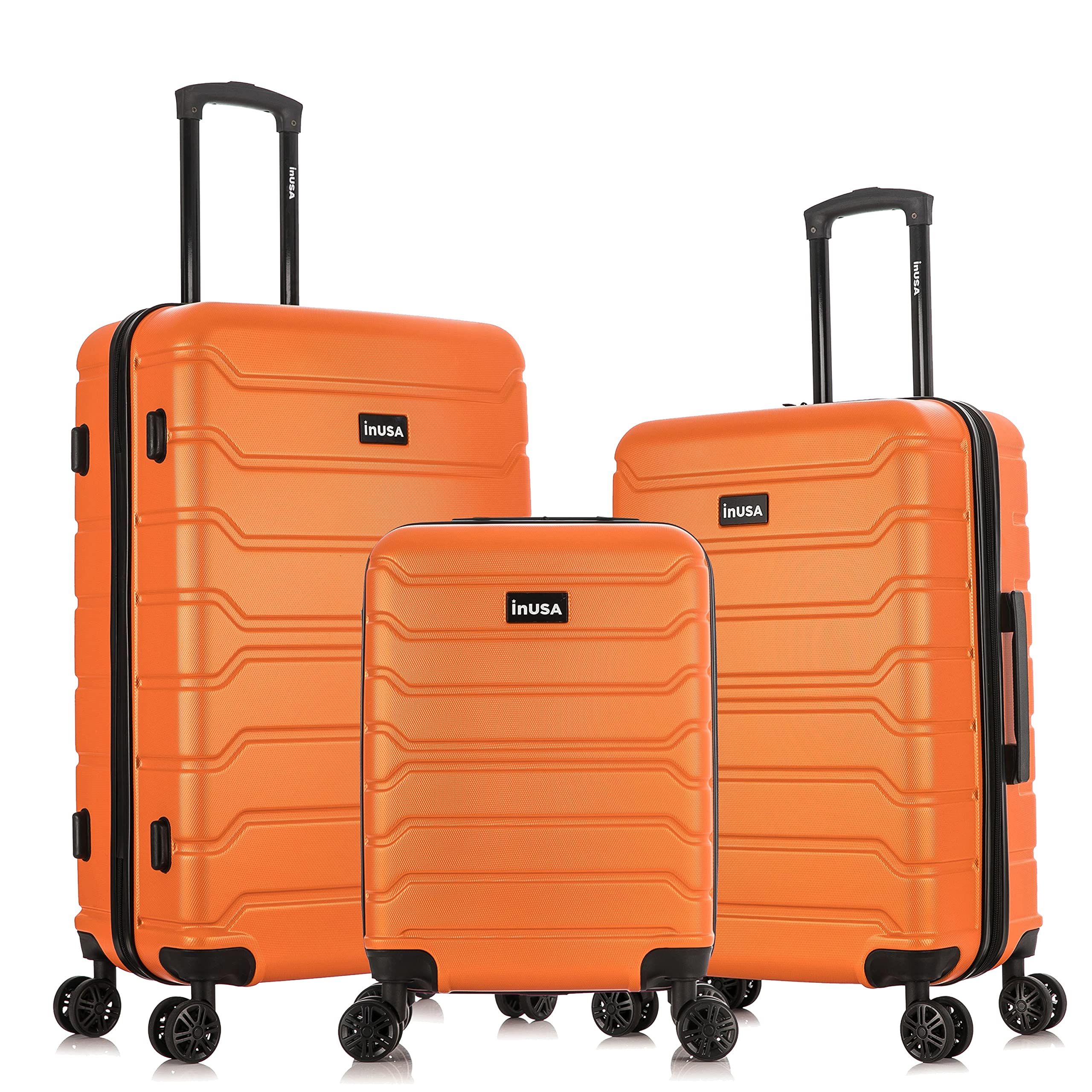 InUSA TREND 3-Piece Lightweight Hardshell Luggage Set with 360° Spinner Wheels - 20in, 24in & 28in Carry-On Checked Suitcases - Durable Orange Travel Bags for Business Trips, Vacations & Family Getaways