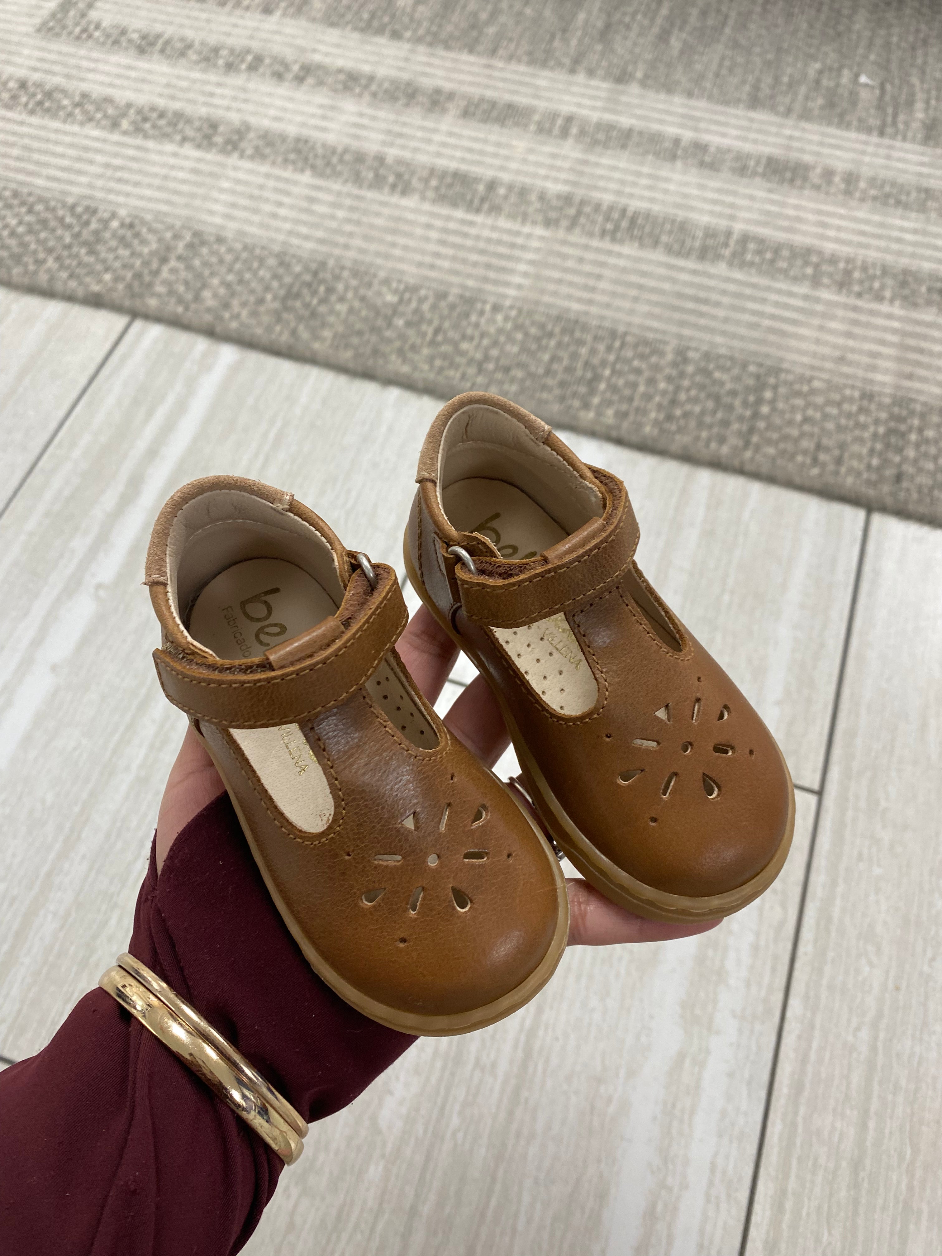 Beberlis Brown T-Strap Baby Sneakers - Soft Leather First Walkers for Toddlers - Non-Slip Sole, Breathable Design - Perfect for First Steps, Outdoor Play & Special Occasions