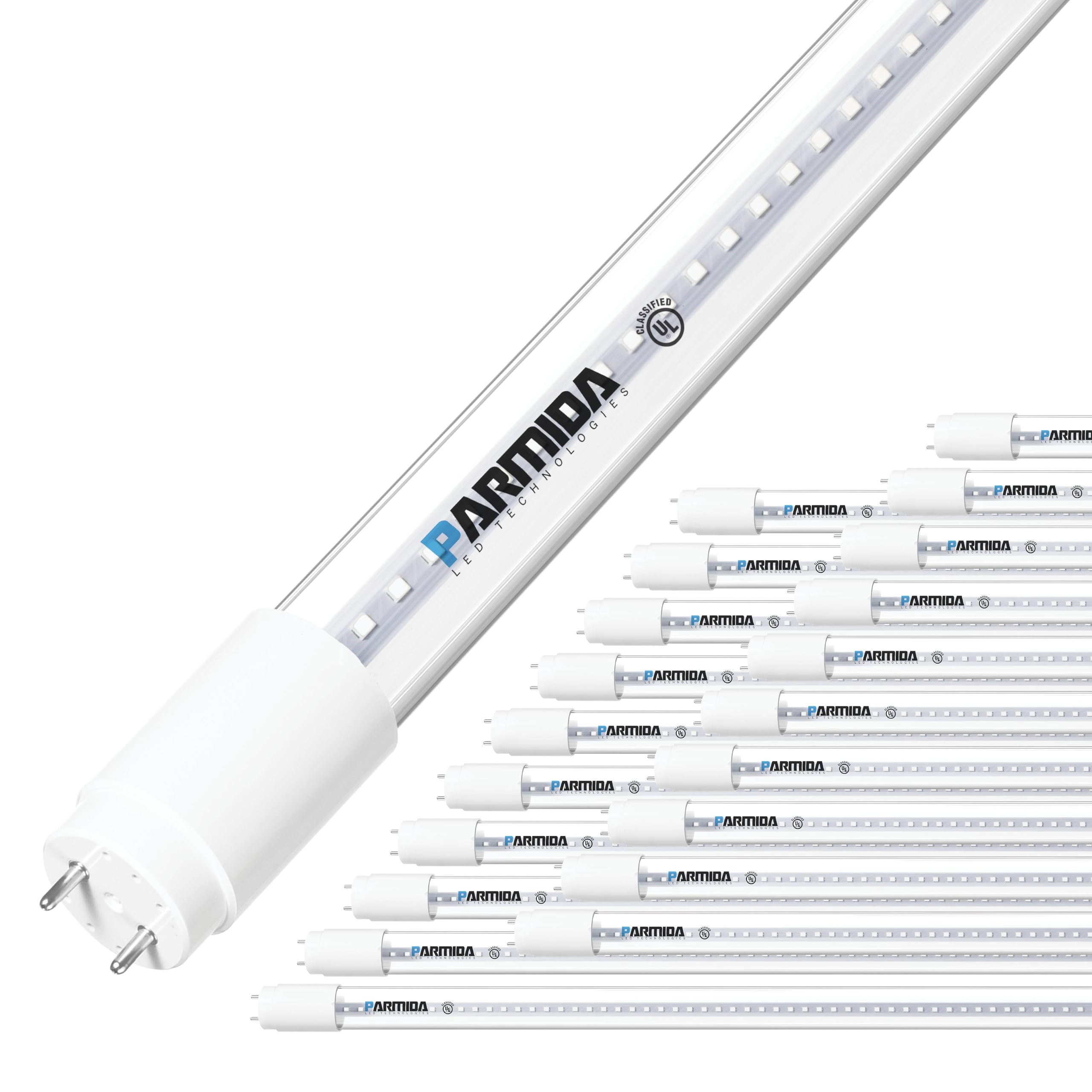PARMIDA 20-Pack 4FT LED T8 Hybrid Type A+B Light Tubes - 24W, 3000lm, 6000K Daylight - Plug & Play or Ballast Bypass - Single/Double-Ended Connection - Clear Cover - Compatible with T8/T10/T12 Fixtures - UL Listed - Perfect for Office, Warehouse & Home Lighting