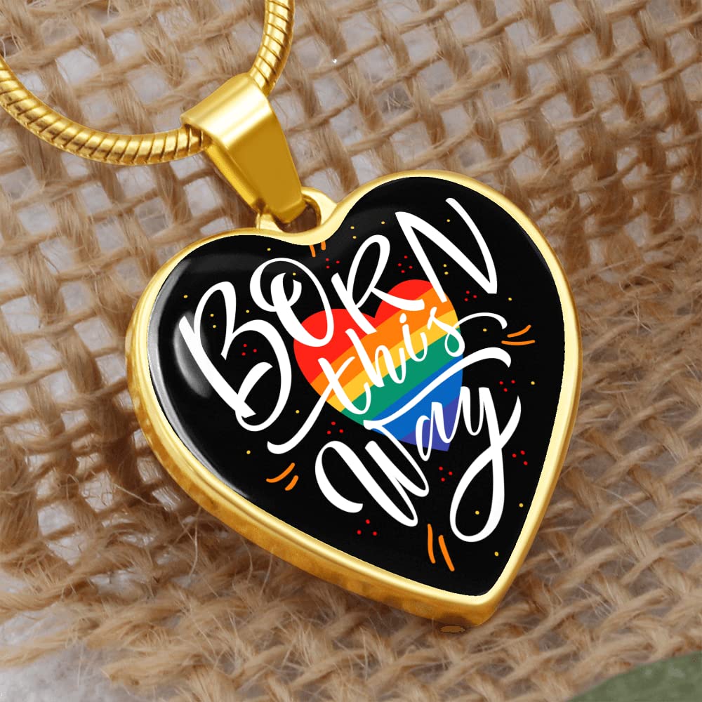 Customized Born This Way Pride Necklace - Heart Pendant with Gift Box | Rainbow LGBTQ+ Jewelry for Gay, Lesbian & Bisexual Pride | Perfect Gift for Pride Month, Couples & Special Occasions