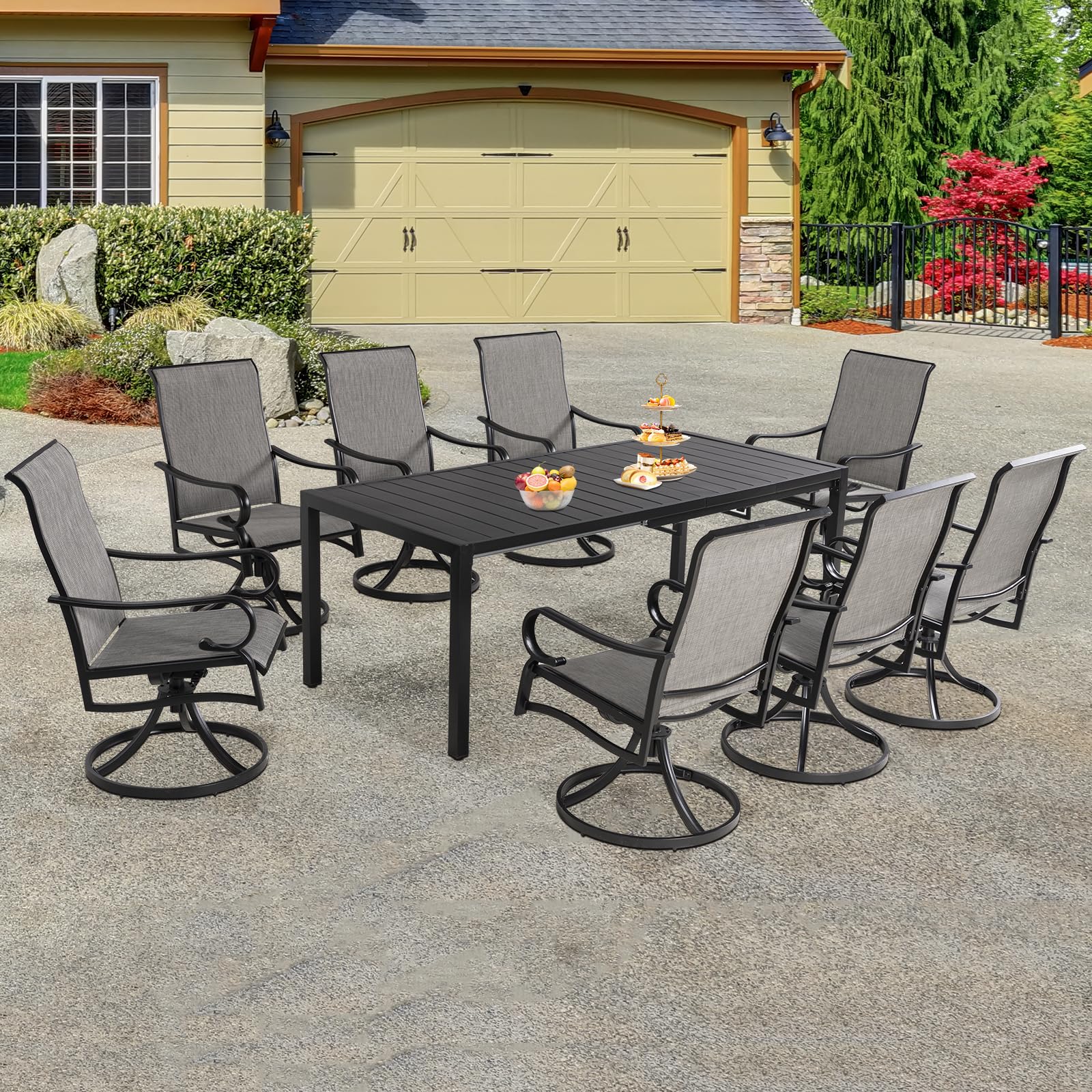 MEOOEM 8-Piece Outdoor Patio Dining Set - Large Rectangle Metal Table & 8 Textilene Mesh Chairs - Durable Garden Furniture for Backyard, Poolside & BBQ Entertaining