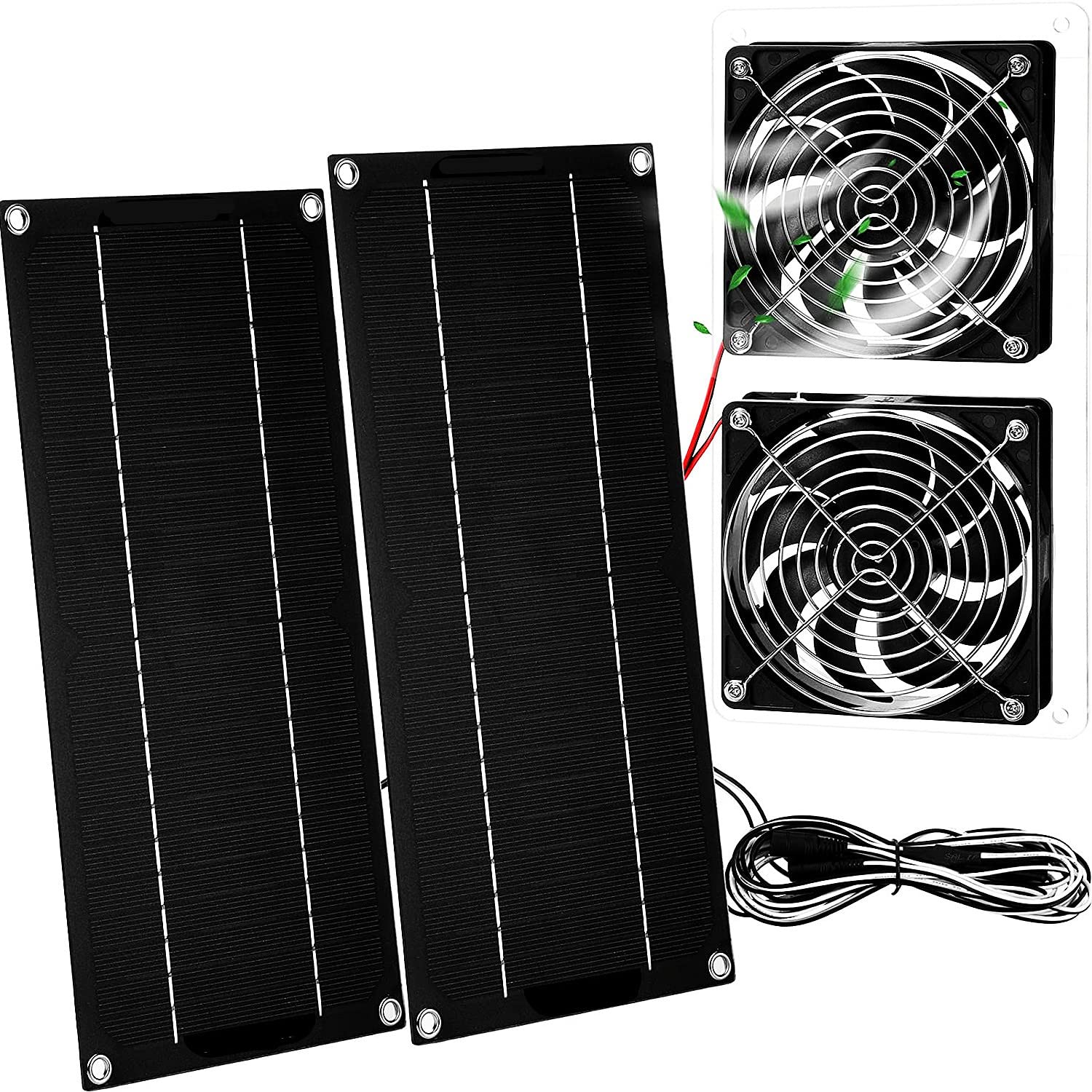 2x10W Solar Powered Exhaust Fan - Ventilation System for Dog Houses, Chicken Coops & Greenhouses | Energy Efficient Solar Panel Air Extractor for Pet Shelters, Poultry Farms & Indoor Gardening
