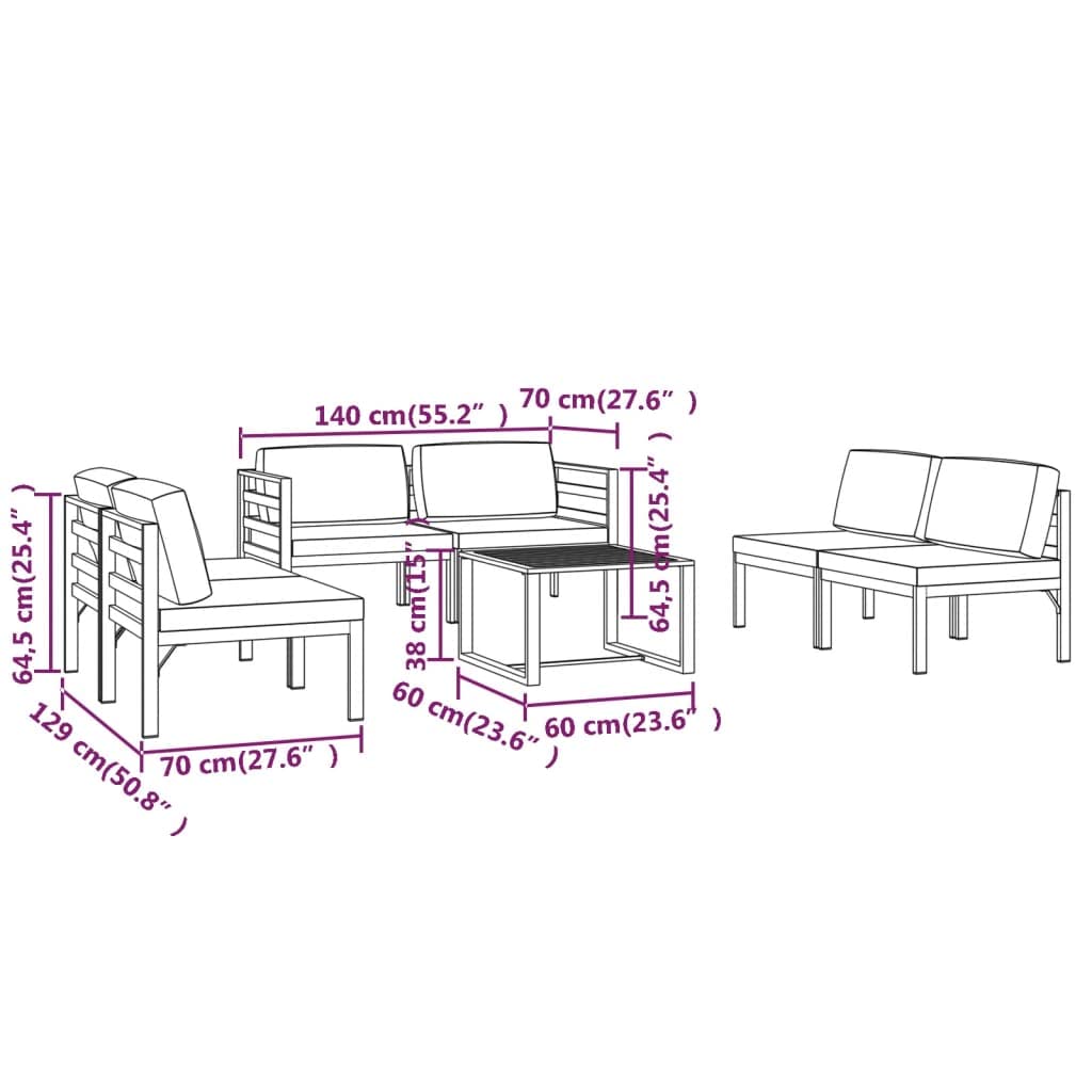 vidaXL 7-Piece Patio Lounge Set with Cushions - Aluminum Outdoor Furniture for Garden, Lawn, Yard, Terrace & Balcony - Durable Anthracite Seating Sofa for Relaxing & Entertaining
