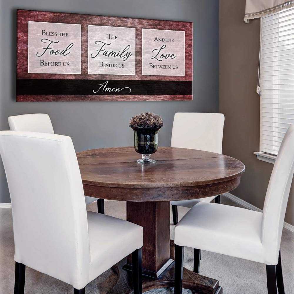 Bless the Food V2 (Red Wine) Framed Kitchen Wall Art Sign - 42x19 Inches Rustic Dining Room Decor for Farmhouse & Modern Homes - Perfect for Kitchens, Dining Areas & Entryways
