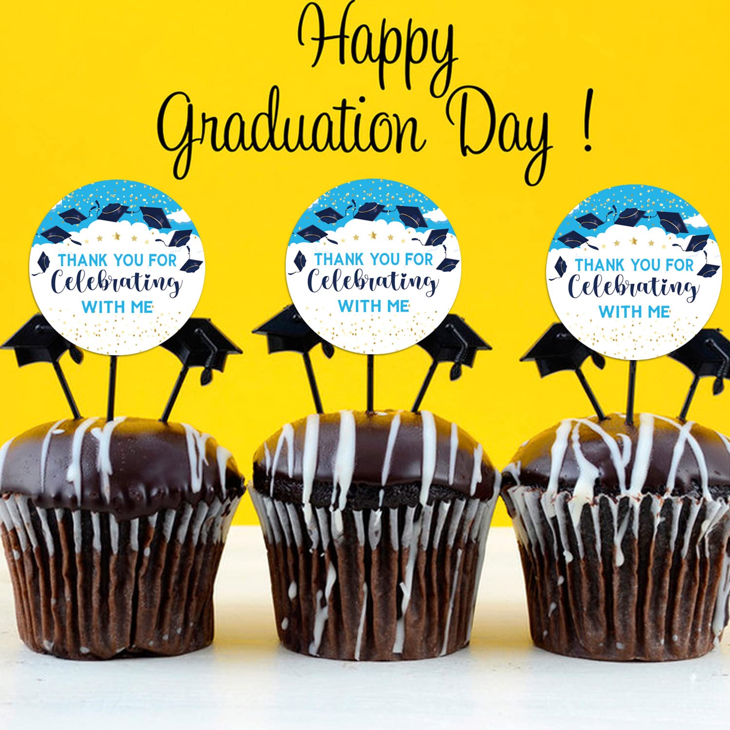 50-Pack Blue Graduation Party Favor Labels - 2 Inch Round Thank You Stickers for High School & College Graduation Decorations - Perfect for Cap Decor, Diploma Gifts, and Graduation Party Favors