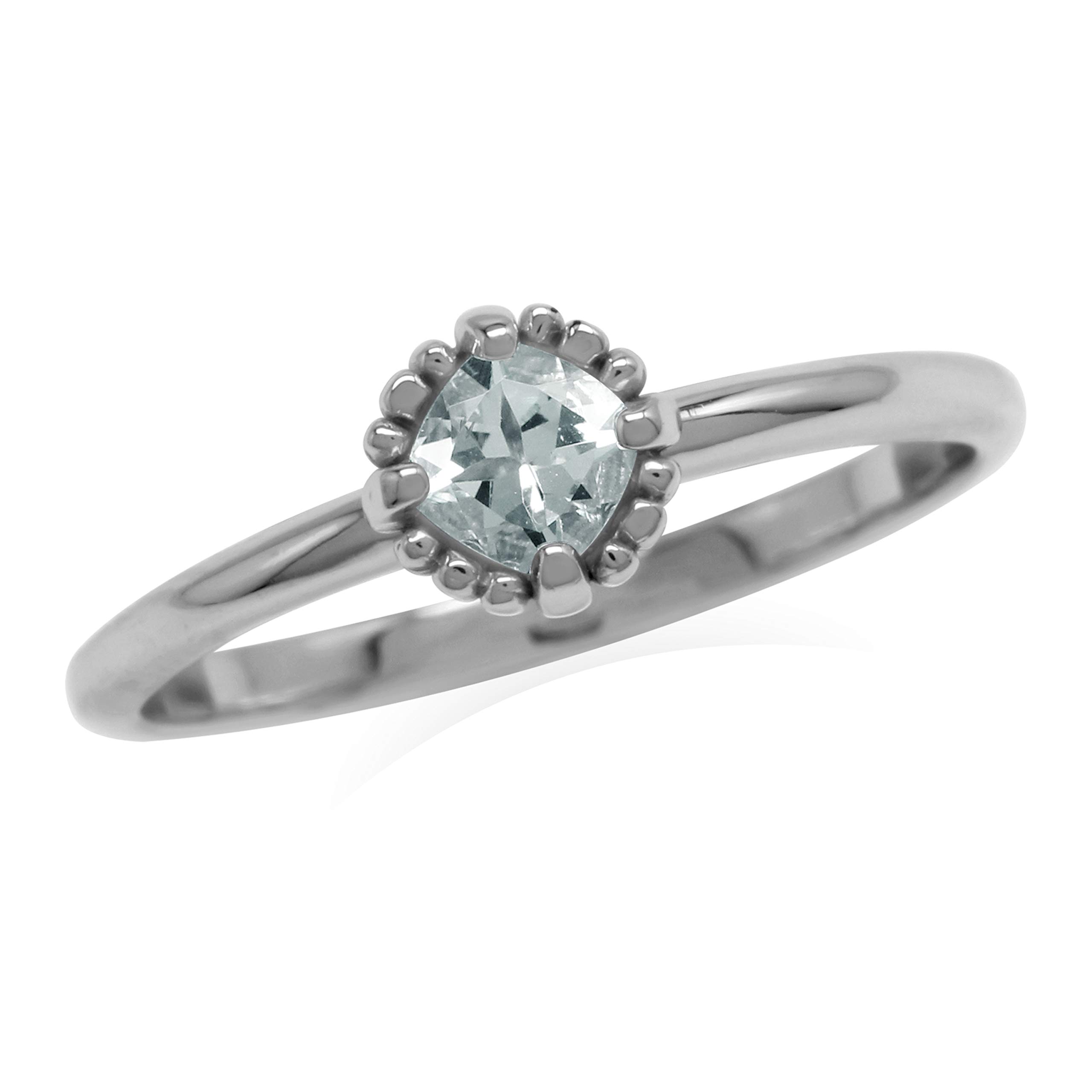 Petite 4mm Aquamarine 925 Silver Promise Ring for Women