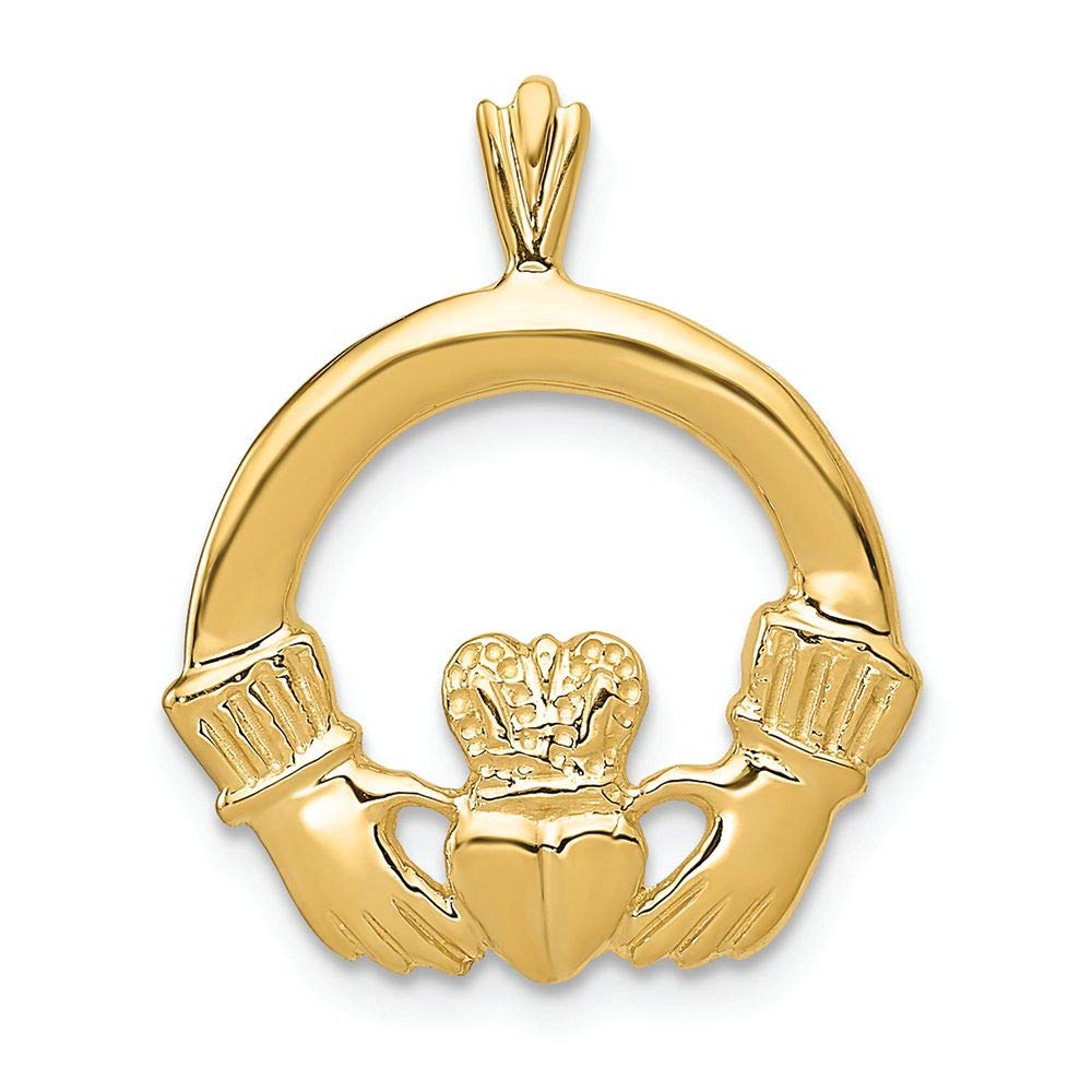 14K Yellow Gold Claddagh Charm Pendant - Authentic Irish Love Friendship Loyalty Jewelry - Perfect for Valentine's Day, Anniversary & Celtic Wedding Gifts