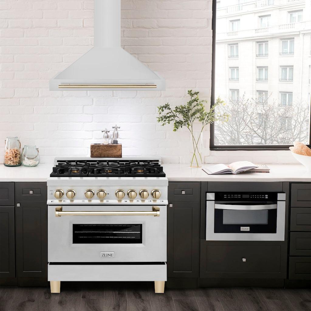 ZLINE KB4STZ G Autograph Edition Convertible Stainless Steel Range Hood with Polished Gold Accents - Professional Kitchen Ventilation for Modern Homes