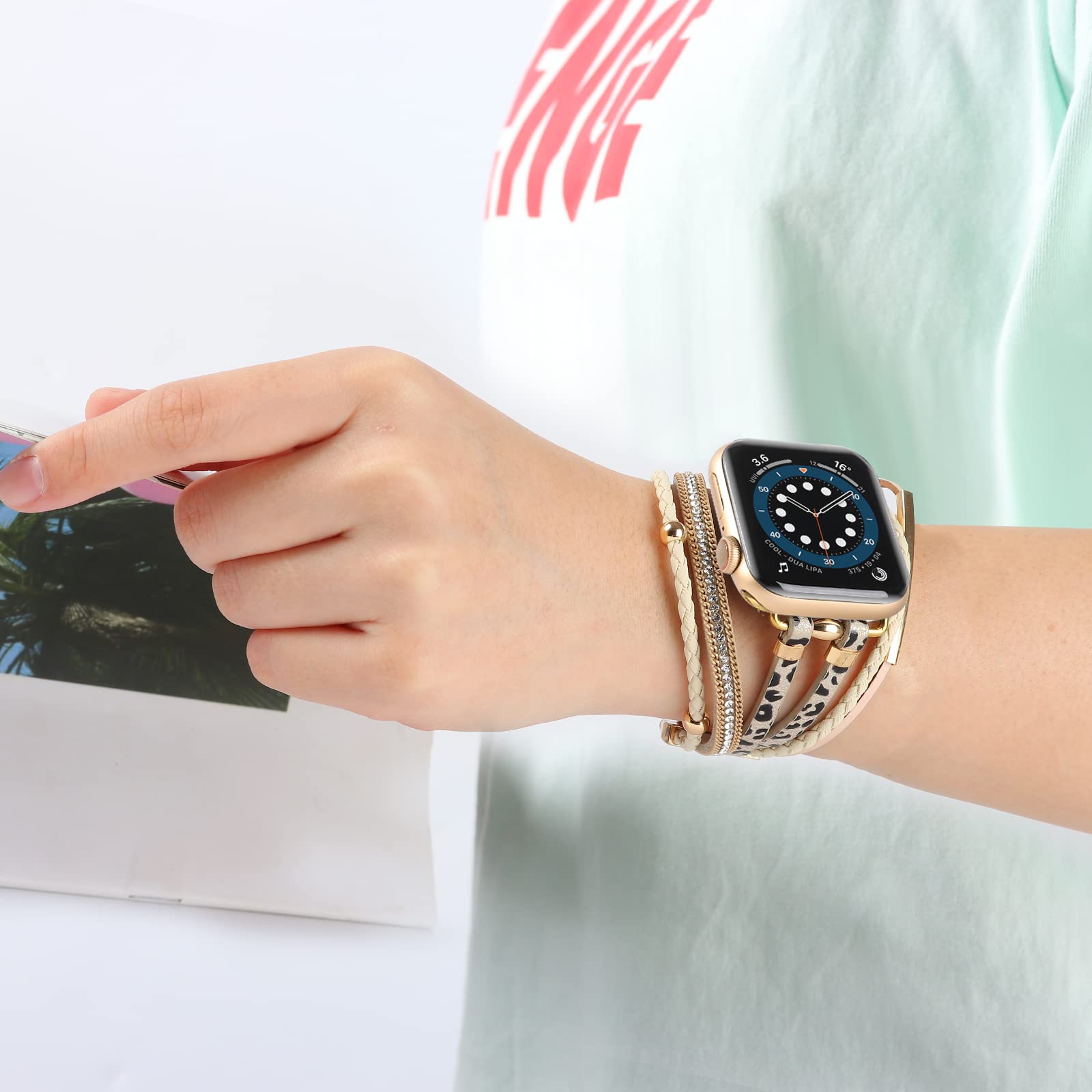 WONMILLE Genuine Leather Bands for Apple Watch 41mm 40mm 38mm 45mm 44mm 42mm 49mm - Boho Bracelet Strap Compatible with iWatch Series Ultra 10 9 8 7 6 5 4 3 2 1 SE - Perfect for Workouts, Office Wear & Casual Fashion Accessories