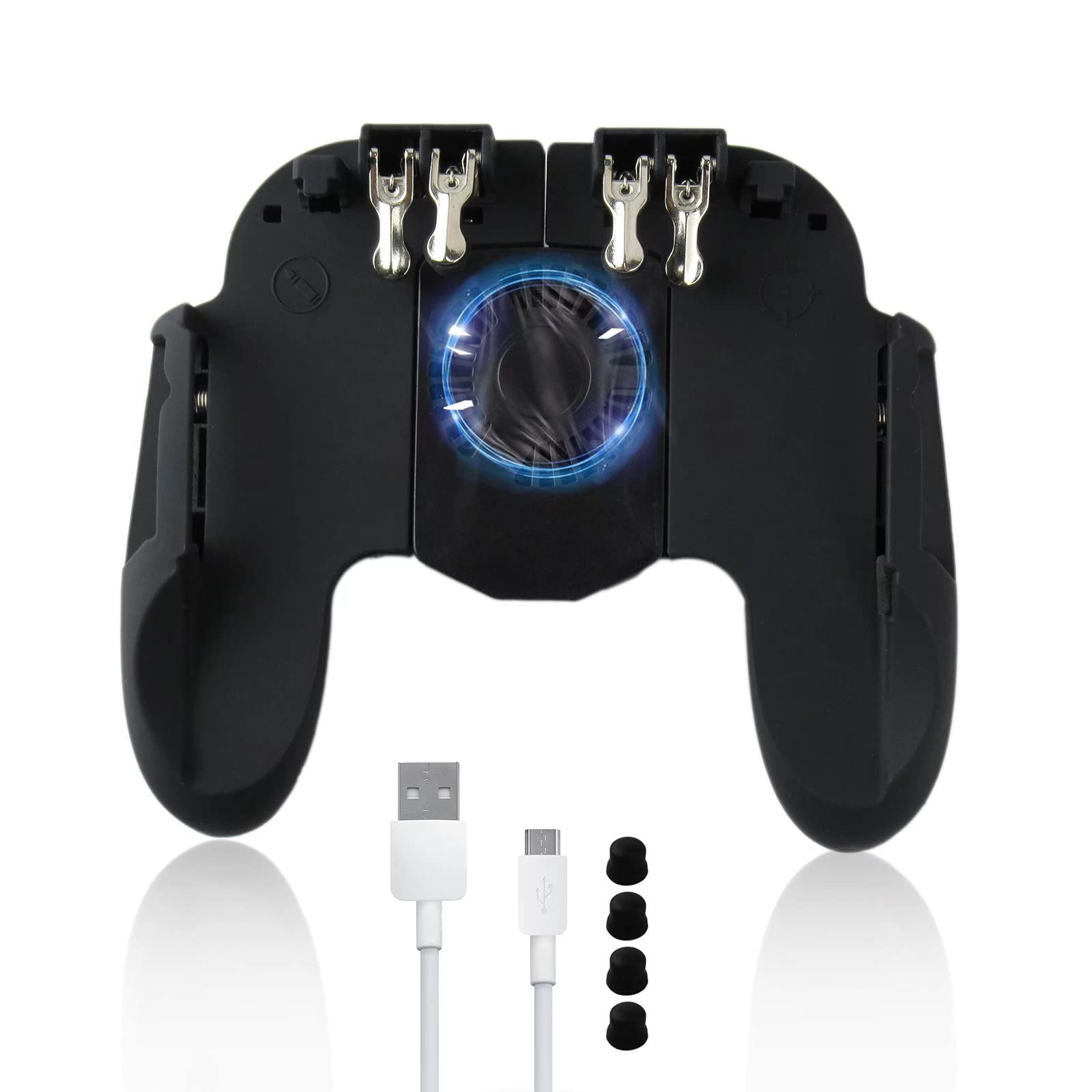 6-Finger PUBG Mobile Gaming Controller with Cooling Fan & Phone Holder - Ergonomic Joystick Gamepad for Android/iOS Smartphones | Perfect for Fortnite, Call of Duty & Battle Royale Games