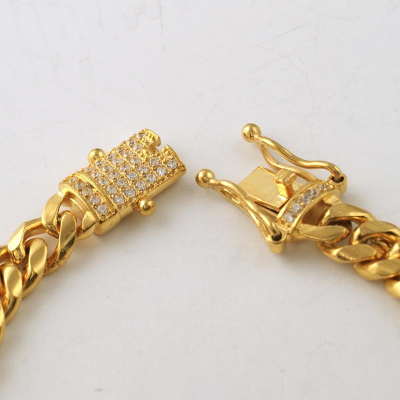 8mm Gold Cuban Link Bracelet with CZ Diamond Lock - Elegant Jewelry for Women, Men, Perfect for Parties, Weddings & Everyday Wear