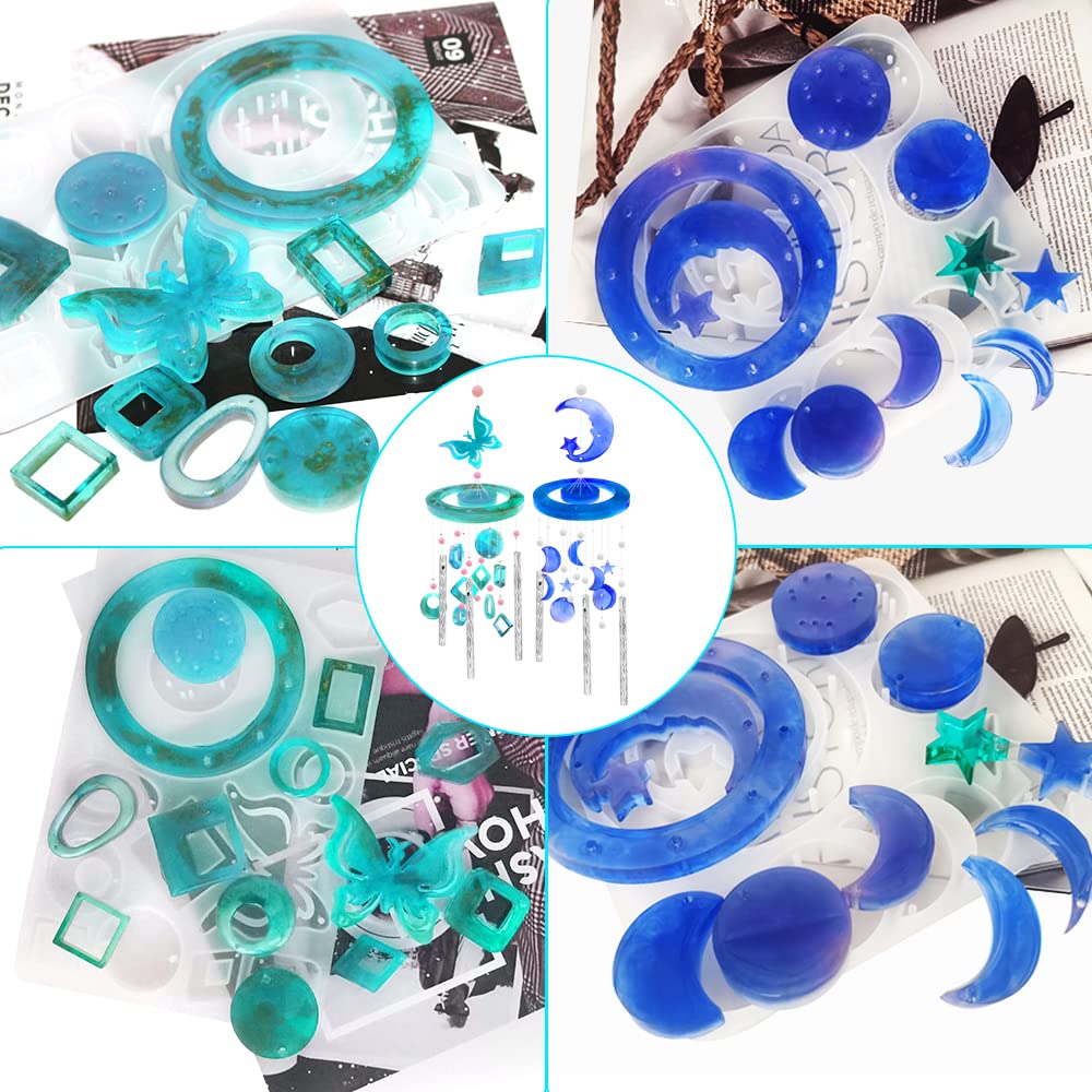 2-Piece Resin Wind Chime Mold Set - Butterfly & Moon Silicone Molds for DIY Epoxy Resin Crafts, Perfect for Home Decor & Unique Gifts for Women (Ideal for Garden, Patio & Relaxation Spaces)