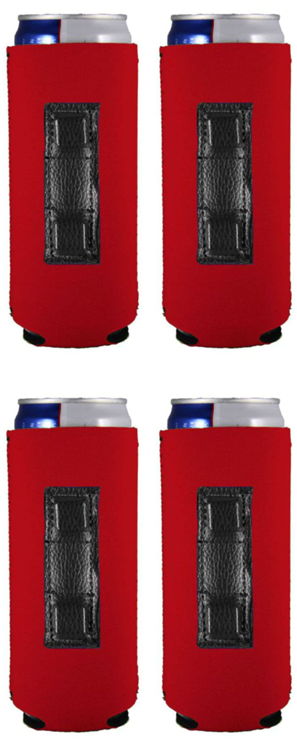 Blank Magnetic Slim Can Cooler (Red, 4 Pack) - Perfect for Beer, Soda & Beverage Cans - Great for Parties, BBQs, Camping & Outdoor Events