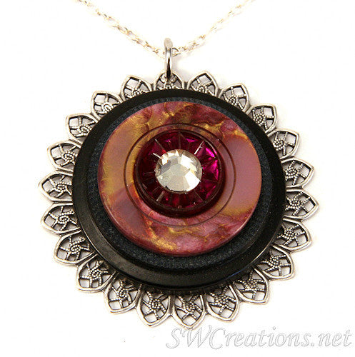 Jet Amethyst Gold Button Pendant Necklace for Women - Elegant Purple Gemstone Jewelry Gift for Birthday, Anniversary & Special Occasions