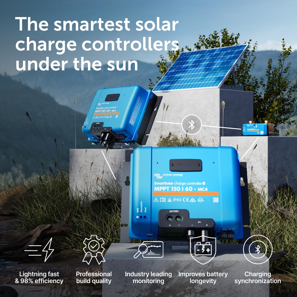 Victron Energy SmartSolar MPPT 150V 60A Solar Charge Controller with Bluetooth - MC4 Compatible for 12/24/36/48V Solar Panels - Perfect for Off-Grid Homes, RVs & Marine Applications