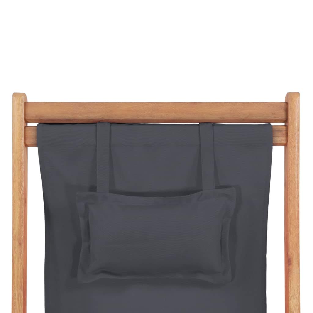 Portable Folding Beach Chair with Wooden Frame - Lightweight Outdoor Lounge Chair for Patio, Garden, Backyard & Poolside - Gray Fabric Recliner for Sunbathing, Camping & Beach Vacations