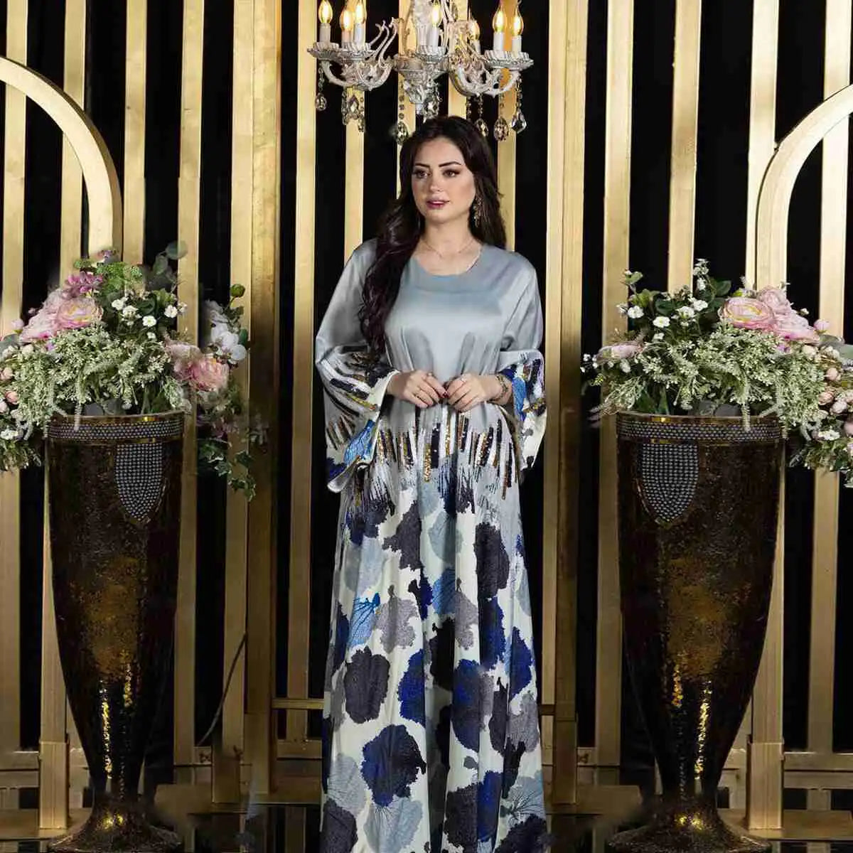 Elegant Eid Dress for Women - Sparkling Sequins Muslim Caftan Kaftan Dress - Perfect for Eid Celebrations, Weddings & Special Occasions