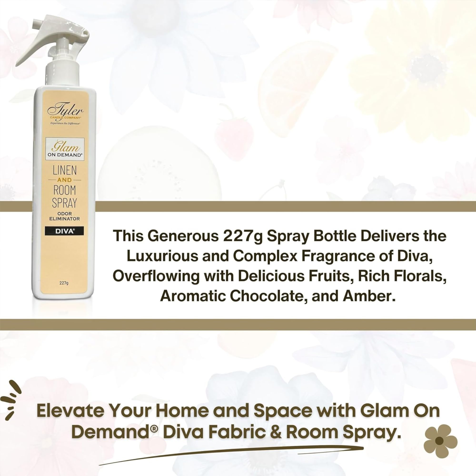Tyler Glam on Demand - Diva Scent Linen & Room Spray 2-Pack | Air Freshener & Odor Eliminator with Stain Remover Pen | Laundry Essentials for Home, Bedroom & Travel | Fresh Linen Fragrance for Clothes & Fabrics