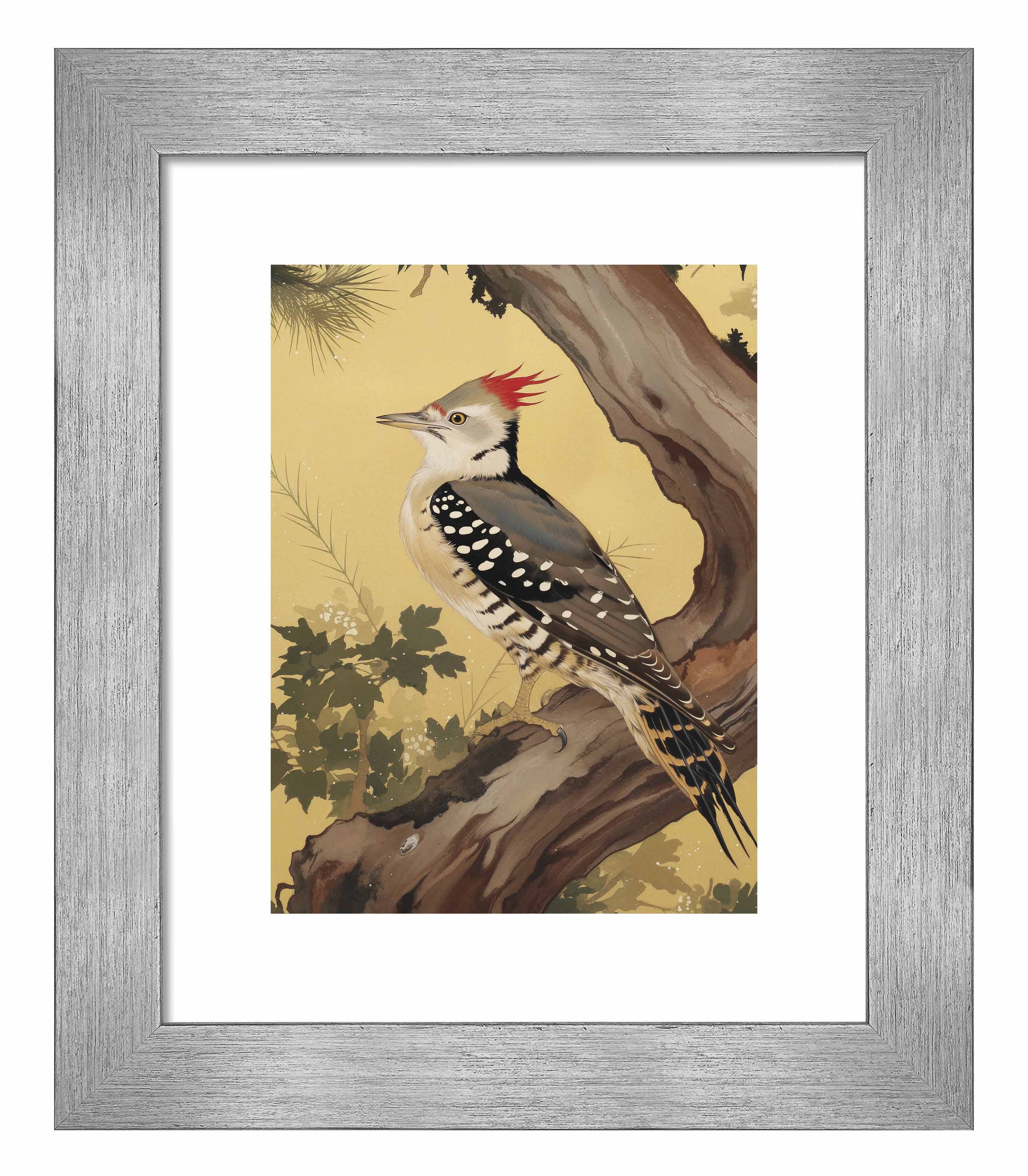 Echoes of the Forest Woodpecker in Pine Haven - Nature Inspired Wall Art Prints for Home & Office Decor | Wildlife Bird Painting for Living Room, Bedroom, or Study