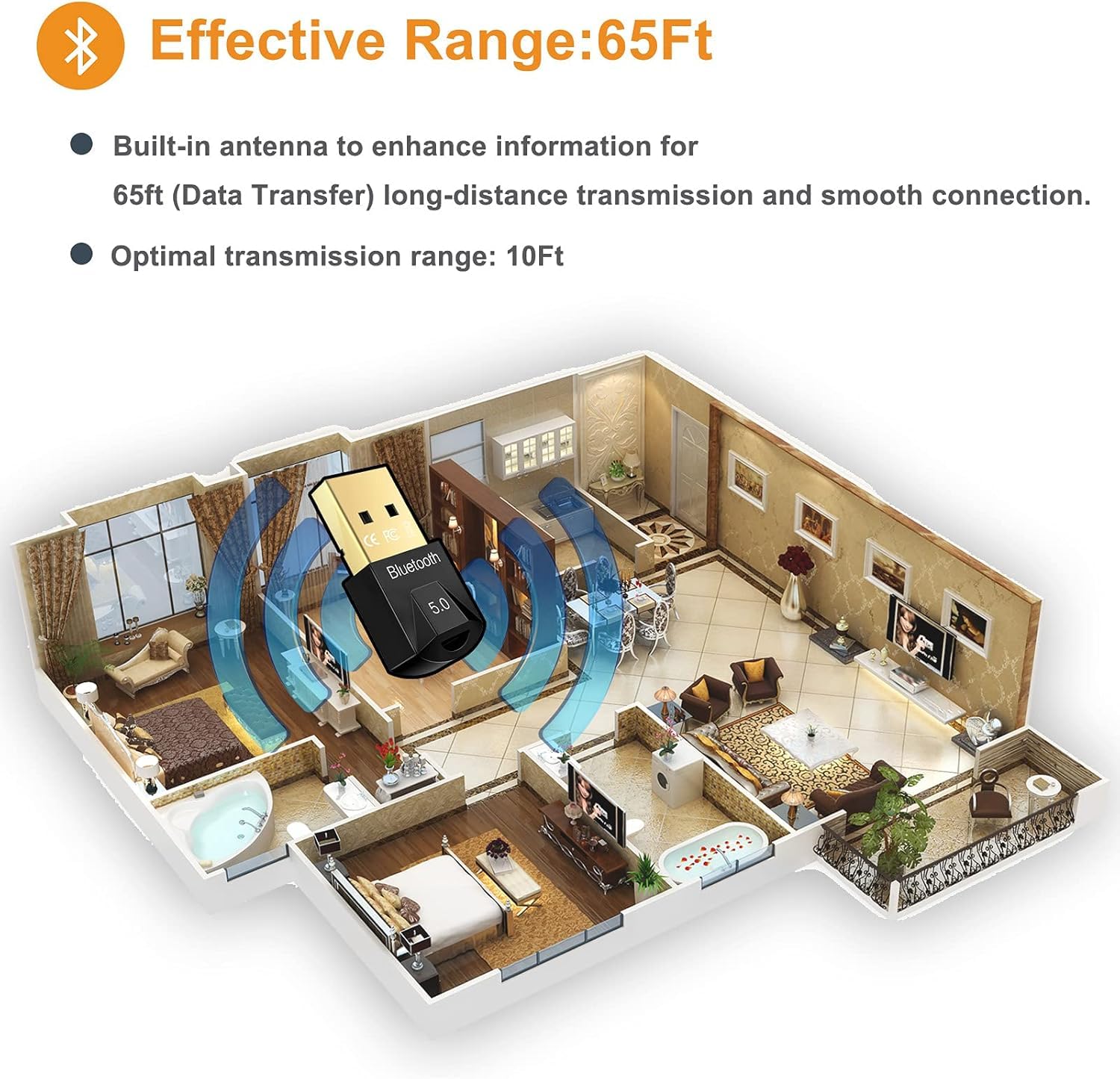 Bluetooth 5.0 USB Receiver Adapter for Wireless Keyboard Mouse Headphones - Realtek Chip, Plug & Play, Windows 11/10/8.1 Compatible - Stable Connection for Home Office & Gaming Setup