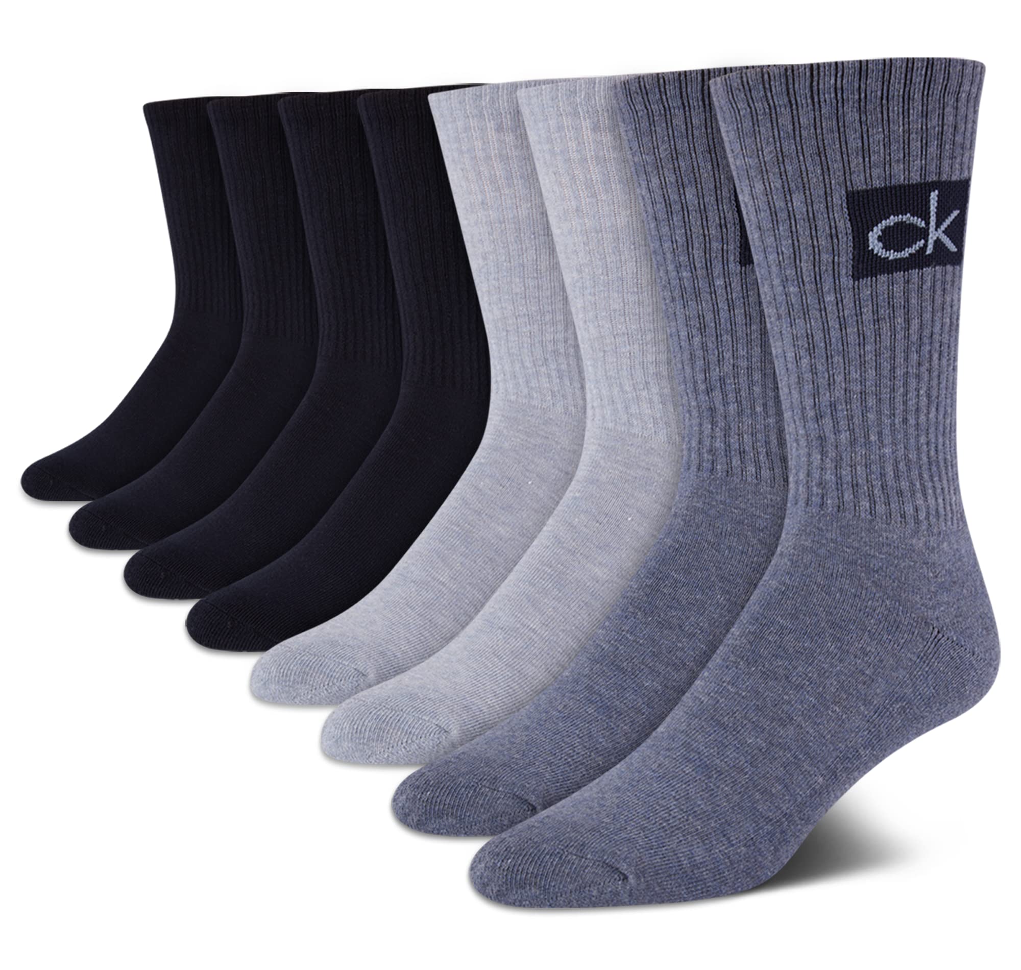 Calvin Klein Men's Athletic Crew Socks - 8 Pack Lightweight Cotton Blend Sports Socks for Running, Gym & Everyday Comfort | Breathable & Cushioned for All-Day Wear