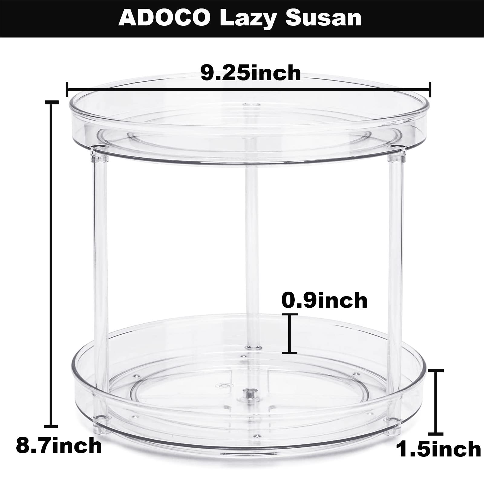 2 Tier Lazy Susan Bathroom Organizer - 9.25 Inch Clear 360° Rotating Makeup Organizer for Vanity, Skincare & Perfume Storage, Spice Rack for Cabinet - Perfect for Home Organization, Bathroom Counter & Kitchen Pantry Storage