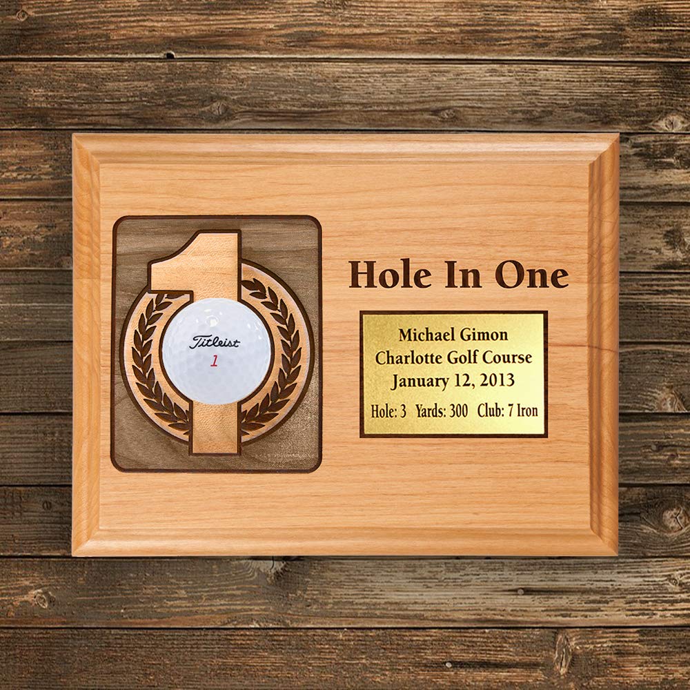 Custom Golf Hole-in-One Laser Engraved Plaque with Free Personalized Plate - Perfect for Golf Tournaments, Awards & Clubhouse Displays