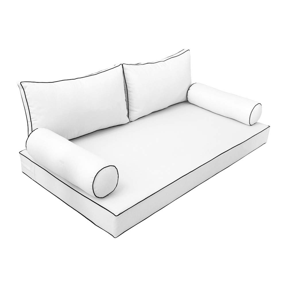 Prolinemax SLIPCOVER ONLY - S2 Outdoor Daybed Mattress Bolster Backrest Cushion Covers with Contrast Trim for Twin-XL Size (AD106) - Perfect for Patio, Poolside, and Garden Furniture Protection