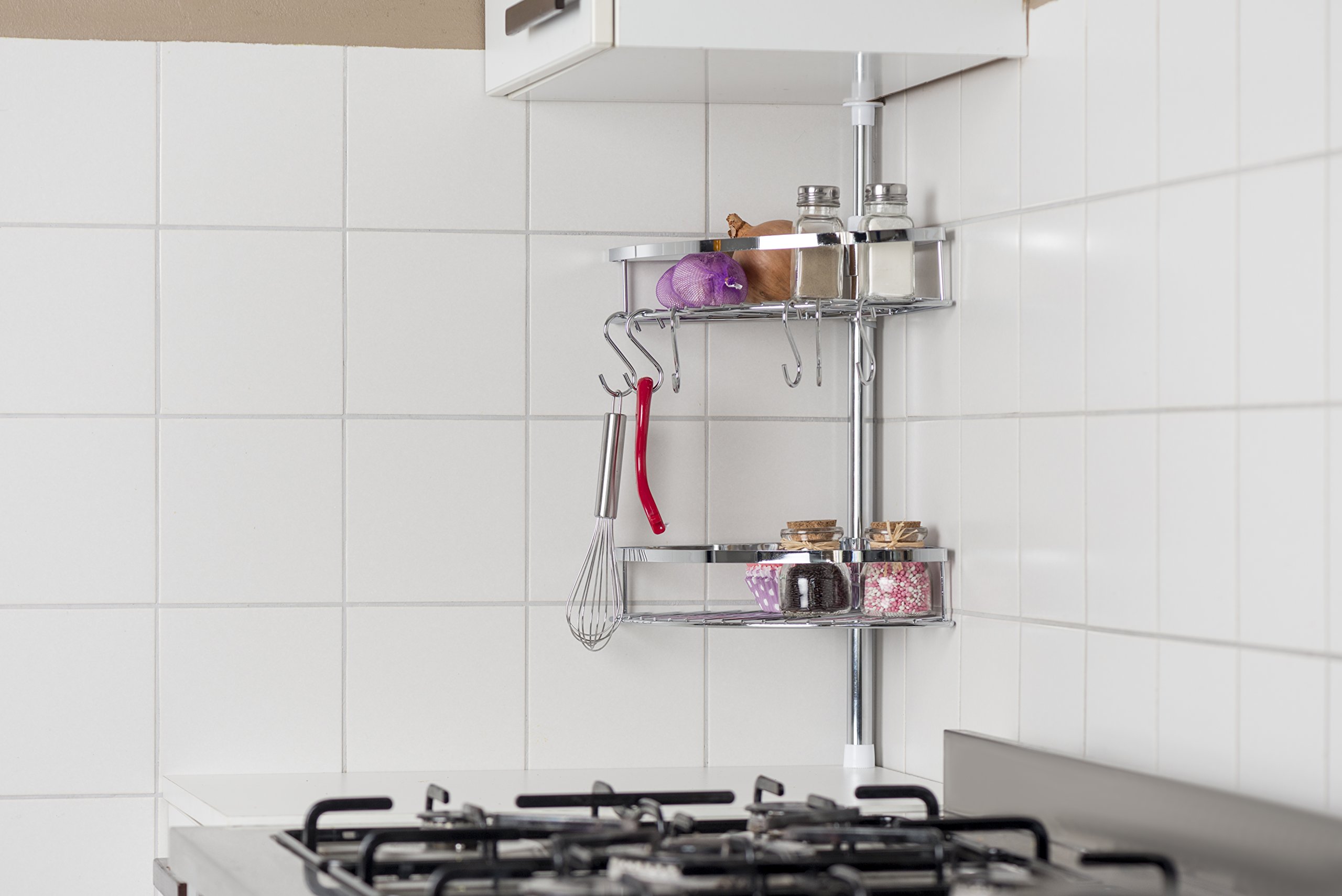 Adjustable Height Corner Kitchen Storage Rack - 2-Tier Stainless Steel Shelving Organizer for Spices, Utensils & Small Appliances - Perfect for Small Spaces, Pantry Organization & Countertop Storage