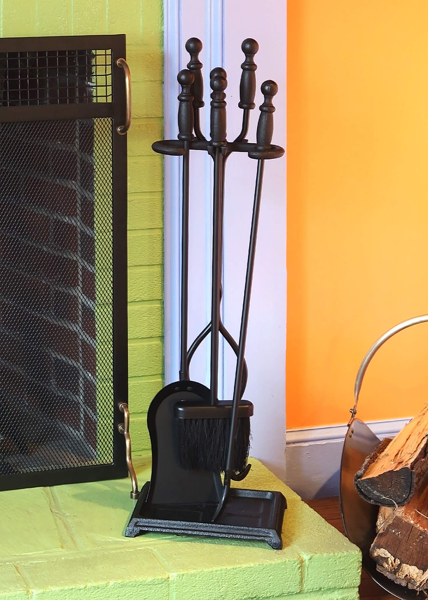 Westminster 5-Piece Fireplace Tool Set - Heavy Duty Black Steel Fireplace Accessories with Stand - Perfect for Fireplace Maintenance, Home Decor & Cozy Winter Nights