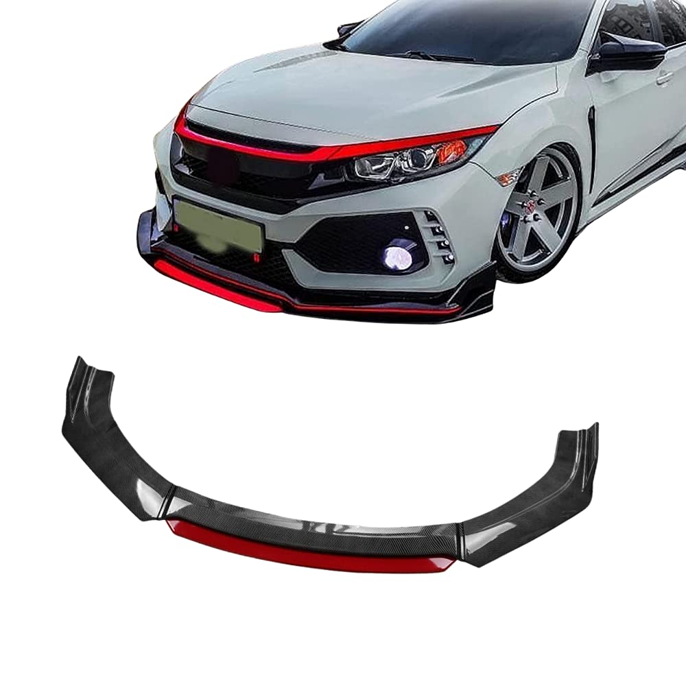 Universal Car Front Bumper Lip Spoiler Splitter Body Kit - Carbon Fiber Style for Sedan Coupe SUV - Enhances Aerodynamics & Sporty Look for Street Racing & Car Shows