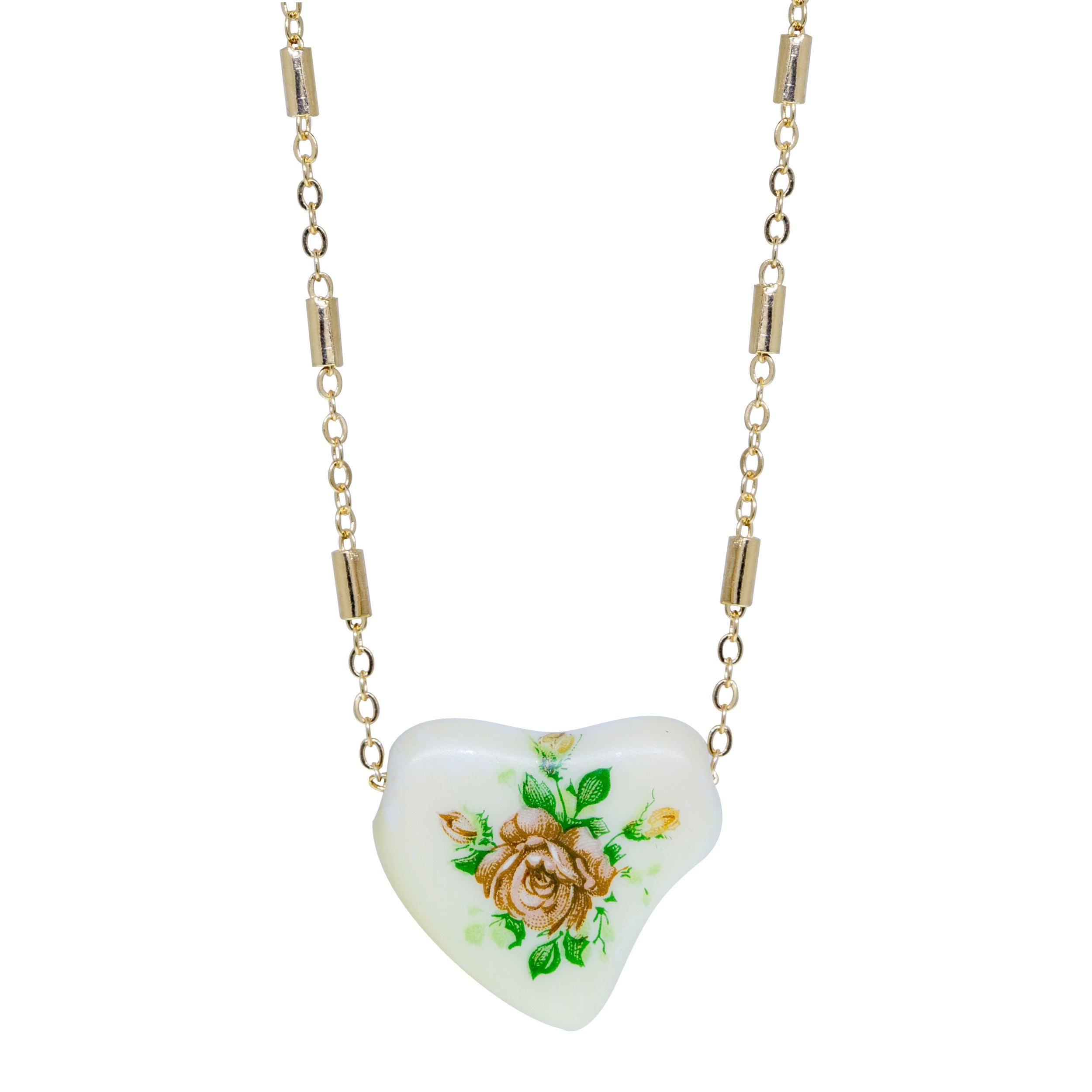1928 Jewelry 85' Porcelain Heart & Rose Pendant Necklace with 15 + 3 Inch Extension Chain - Elegant Vintage Jewelry for Women, Perfect for Valentine's Day, Anniversary, Wedding & Special Occasions