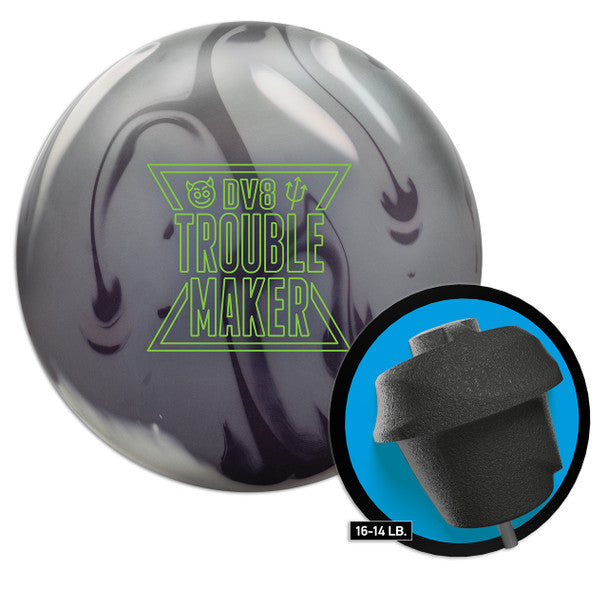 DV8 Troublemaker Solid Bowling Ball - High Performance Reactive Resin for Hook & Strike - Perfect for League Play & Tournament Competition
