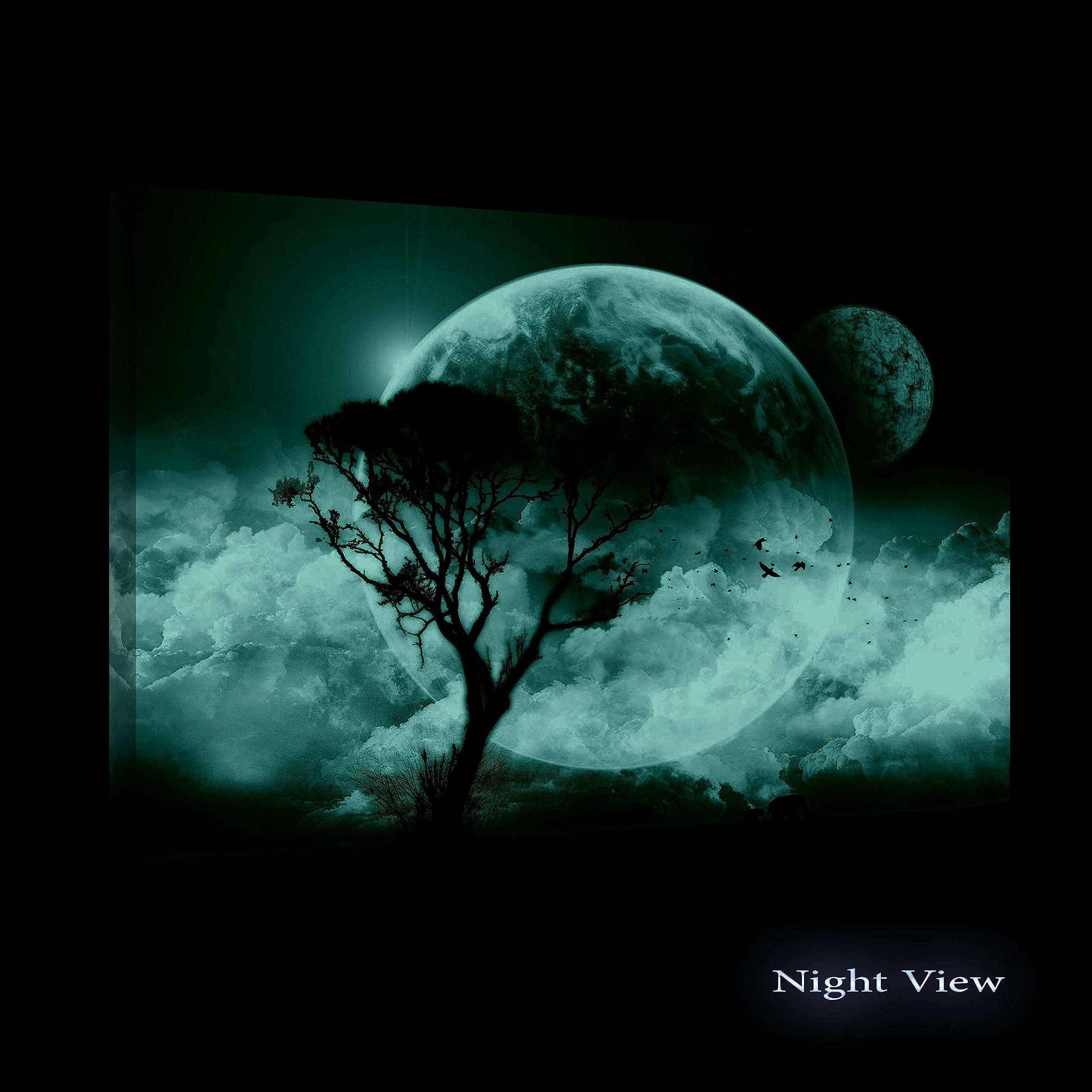 Startonight Moon Behind Tree Canvas Wall Art - 24x36 Inch Stretched Framed Print, Modern Luminous Home Decor for Bedroom, Living Room & Office - Ready to Hang Unique Night Sky Painting (Perfect for Boho, Minimalist & Nature-Inspired Interior Design)