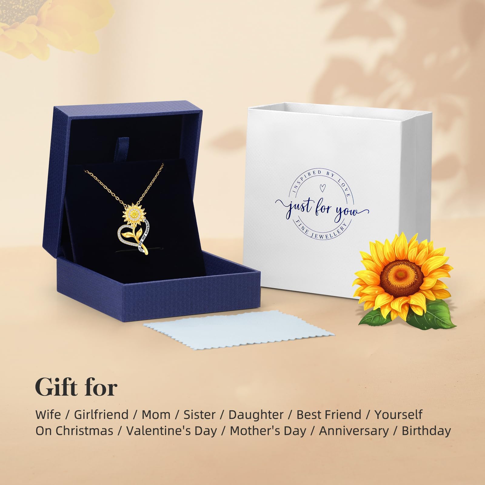 Sunflower Necklace for Women - Elegant Anniversary Jewelry Gift for Wife, Mom, or Loved Ones - You Are My Sunshine Pendant - Perfect for Birthdays, Mother's Day & Special Occasions