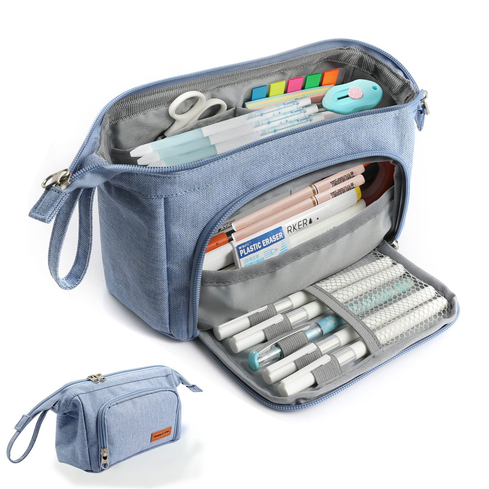 Tineeba Large Pencil Case for School & Office - Light Blue