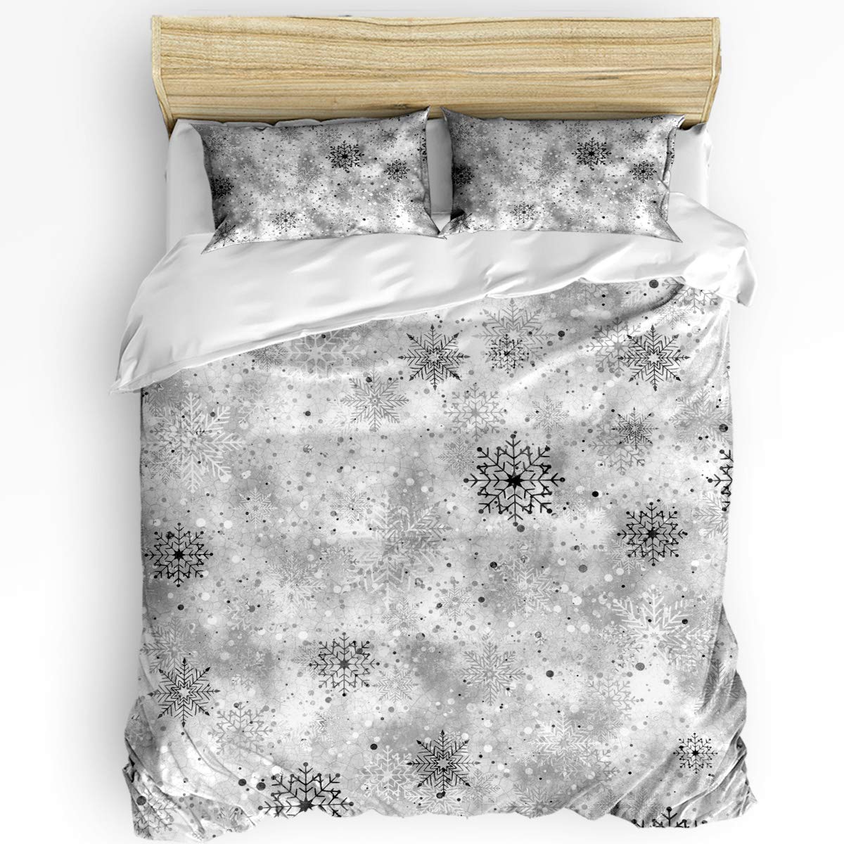 HELLOWINK 3-Piece Full Size Duvet Cover Set - Snowflake Pattern Comforter with 2 Pillow Shams, Lightweight Soft Bedding for Christmas Decor (Gray) | Cozy Winter Bedroom Upgrade